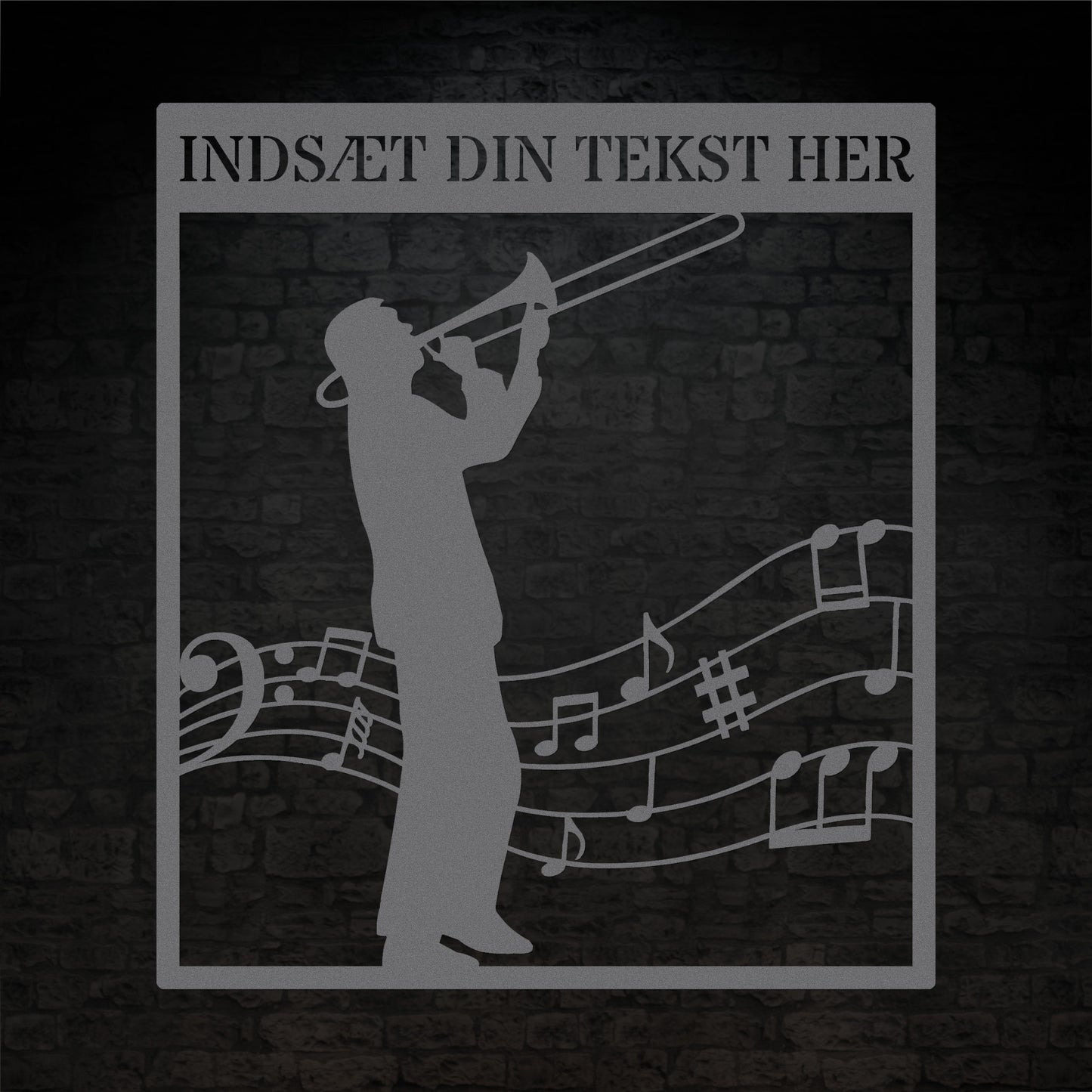 Personlig musiker metal vægskilt med tekst. Unik trombonist gaveidé