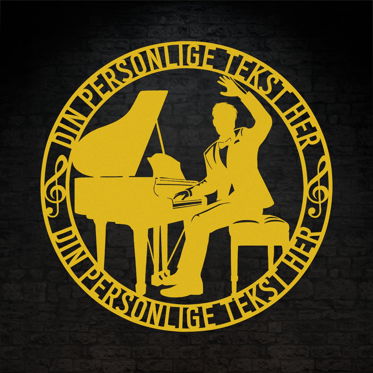 Personlig mandlig pianist metal vægskilt med tekst. Unik musiker gaveidé
