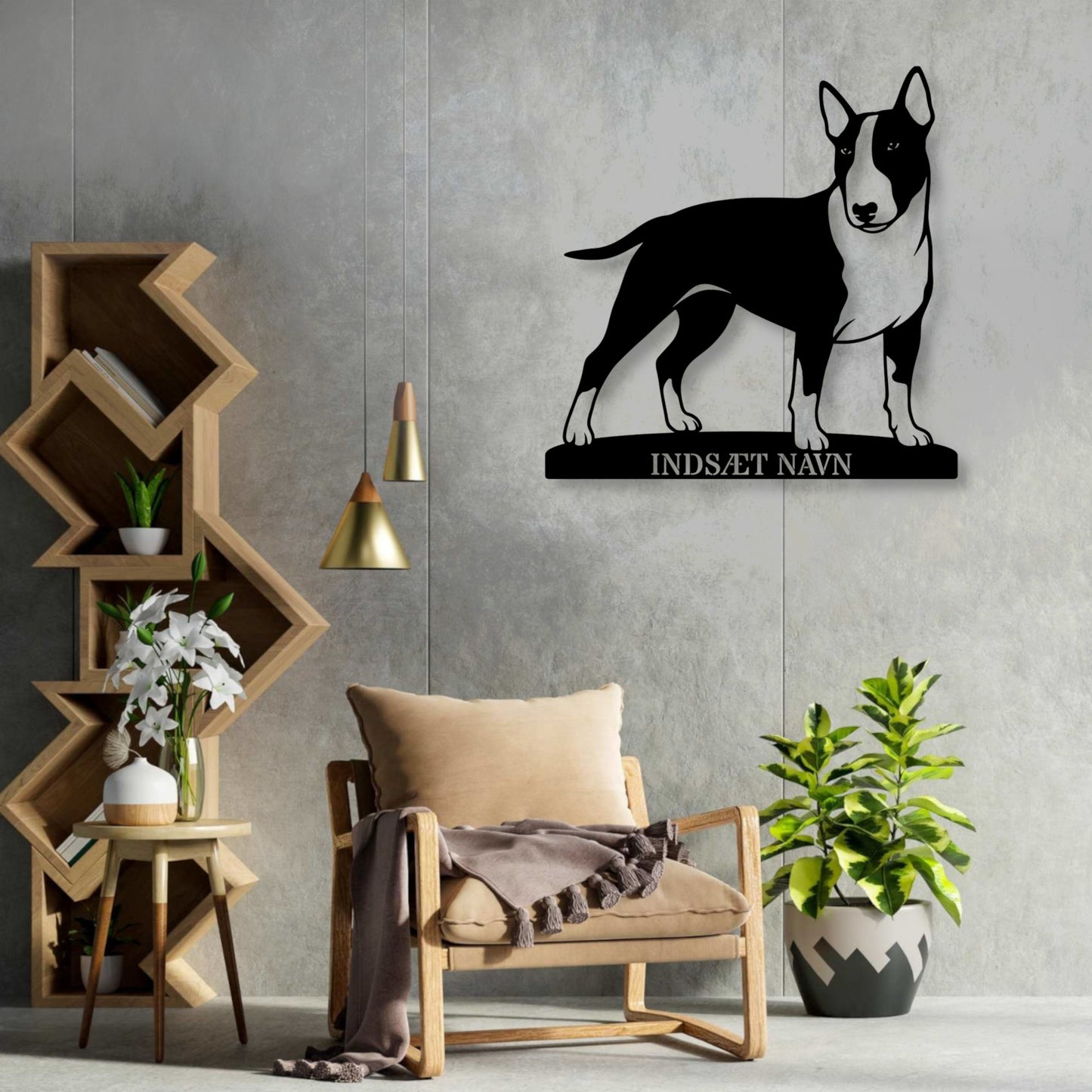 Bull terrier metalskilt med personlig hundenavn