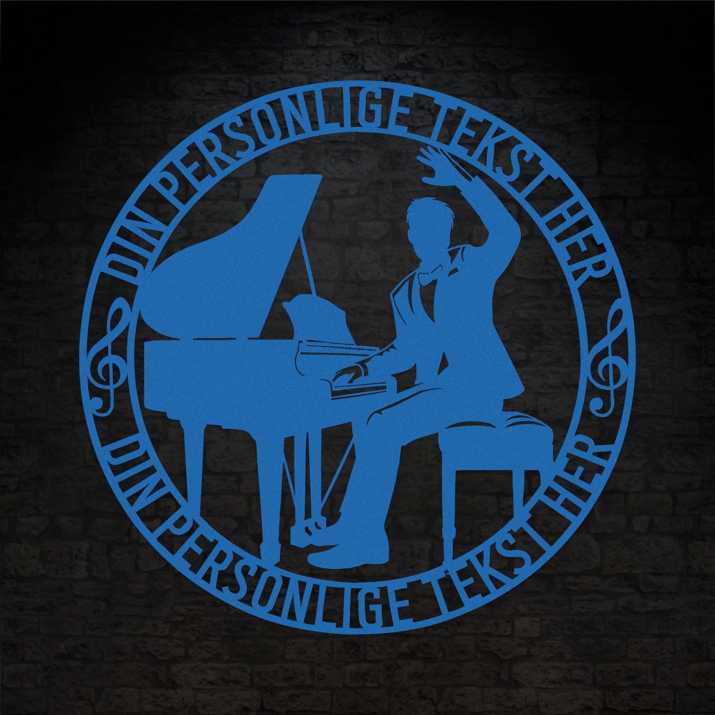 Personlig mandlig pianist metal vægskilt med tekst. Unik musiker gaveidé