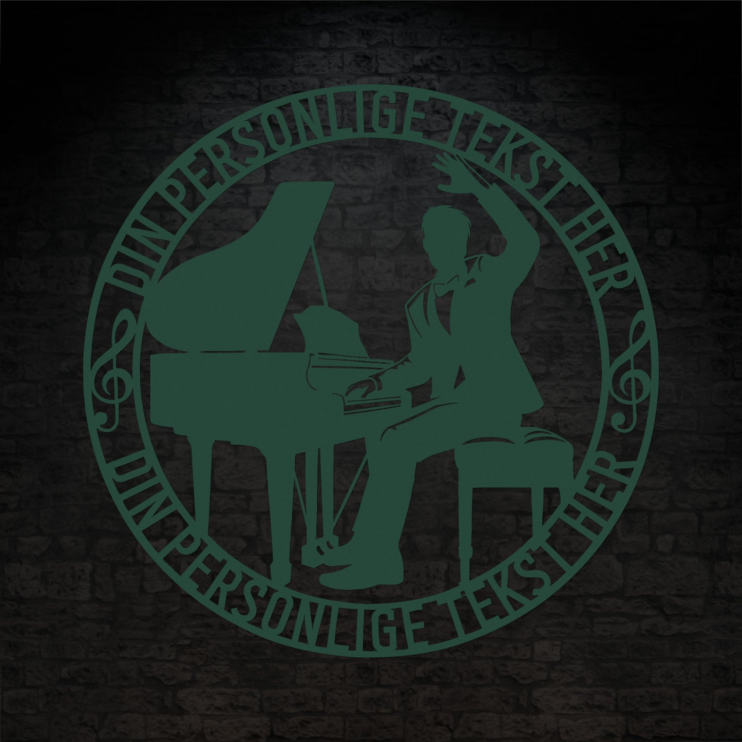 Personlig mandlig pianist metal vægskilt med tekst. Unik musiker gaveidé