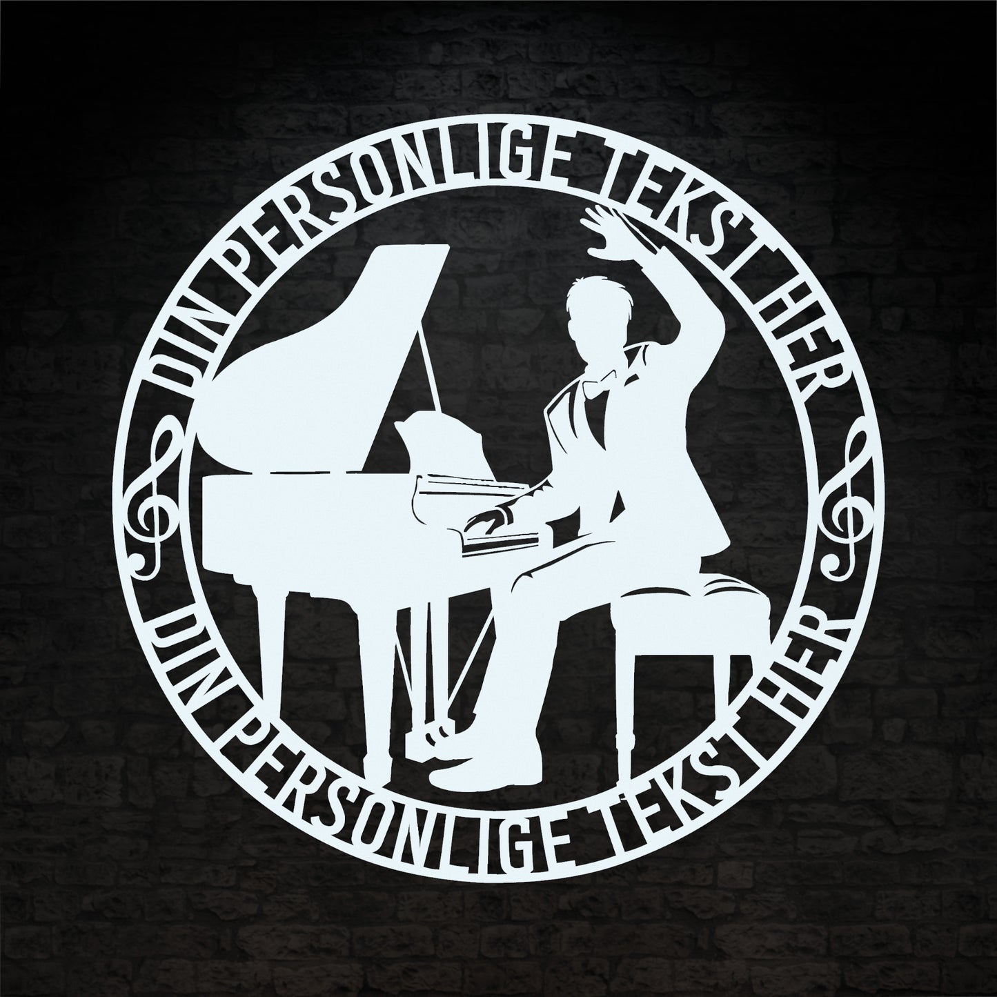 Personlig mandlig pianist metal vægskilt med tekst. Unik musiker gaveidé