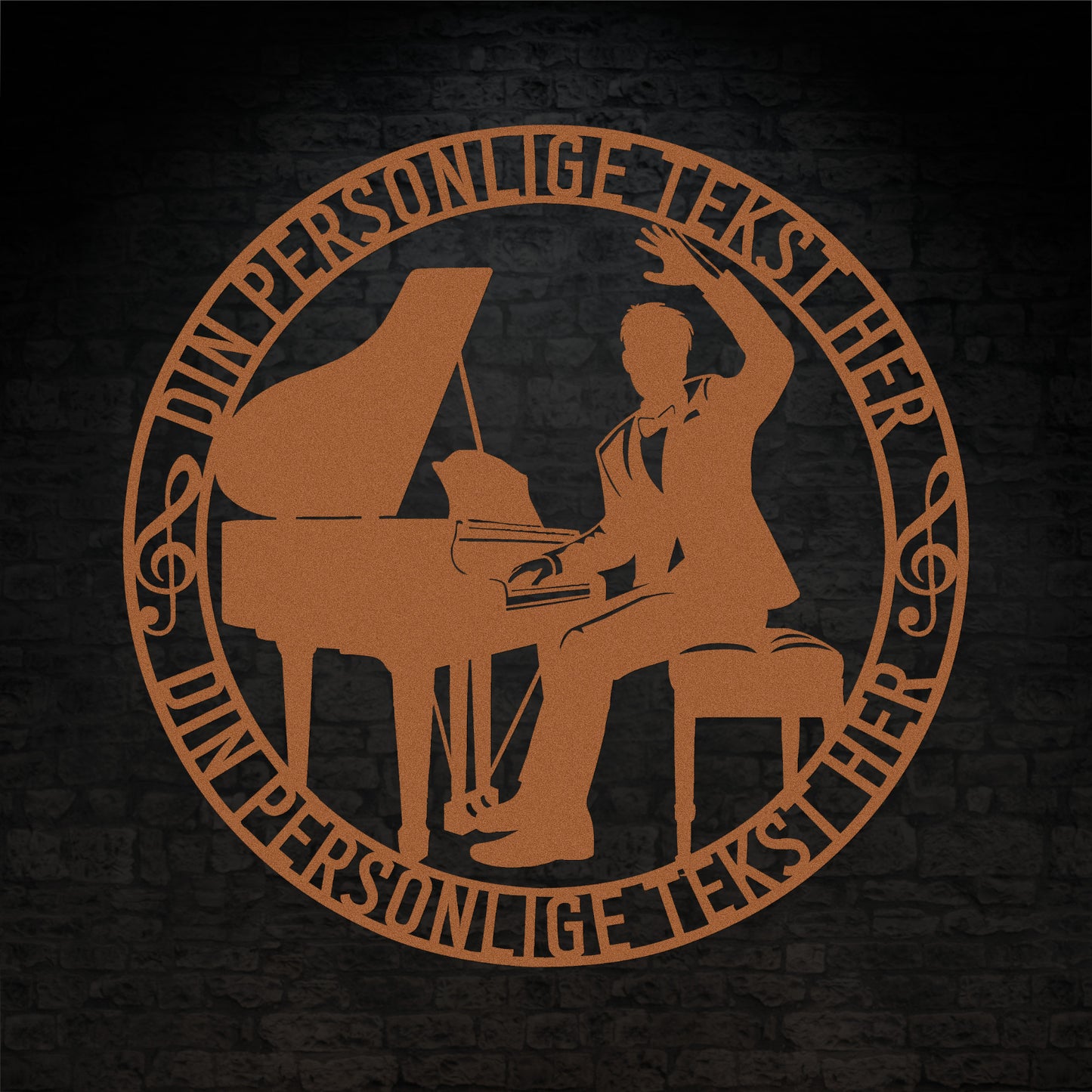 Personlig mandlig pianist metal vægskilt med tekst. Unik musiker gaveidé