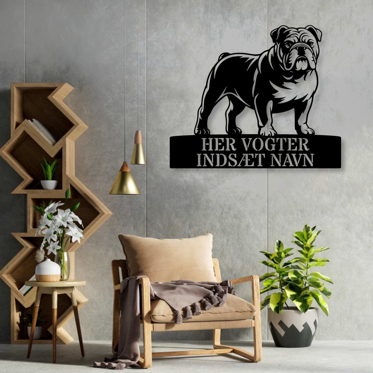 Engelsk Bulldog her vogter jeg metalskilt med personlig navn. Unik hundeejer gaveide.....