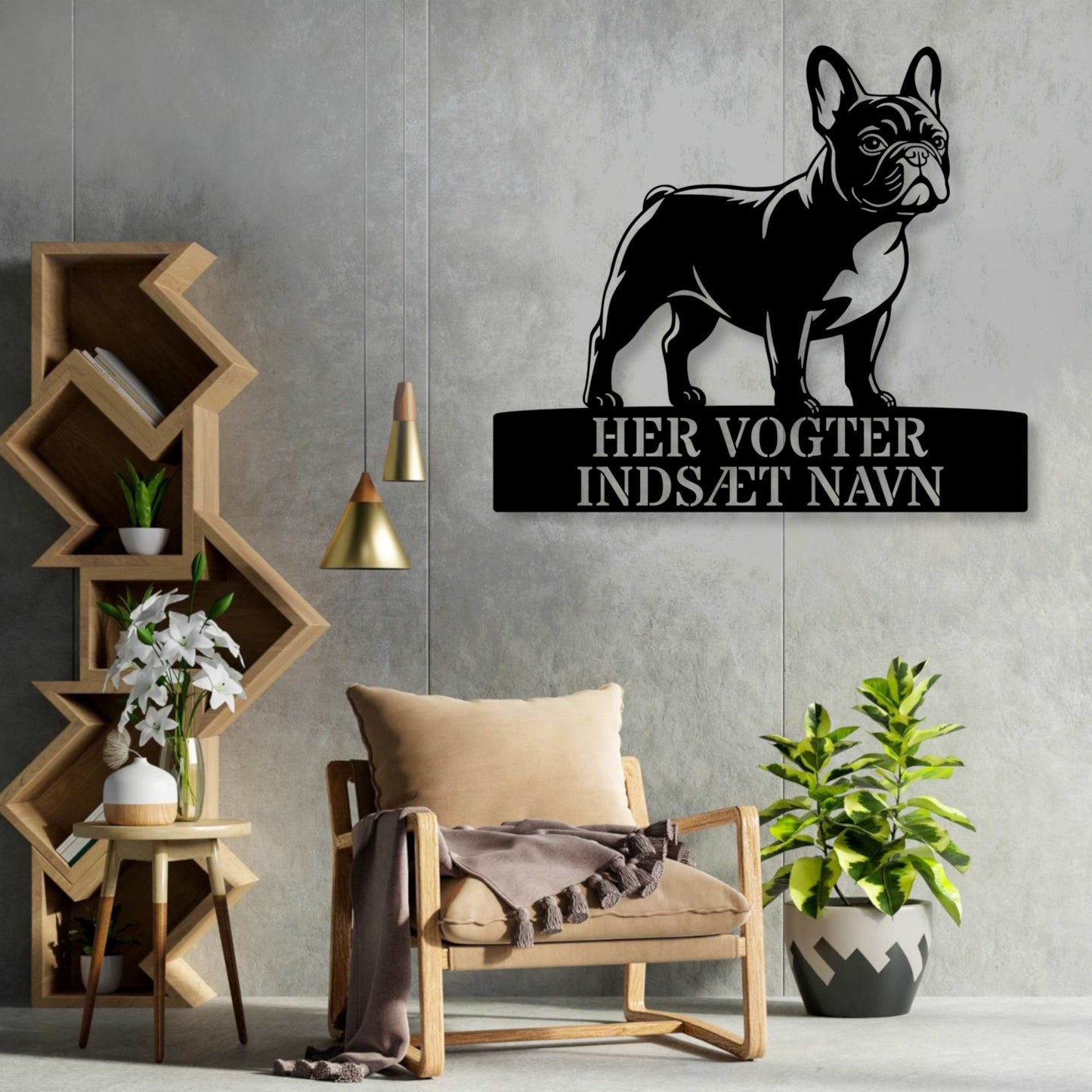 Fransk Bulldog her vogter jeg metalskilt med personlig navn. Unik hundeejer gaveide....