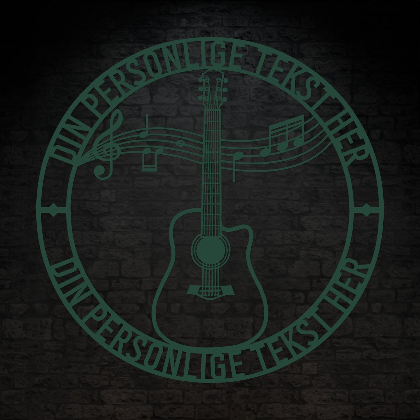 Grøn guitar metalskilt med personlig tekst. Musiker navneskilt gaveidé