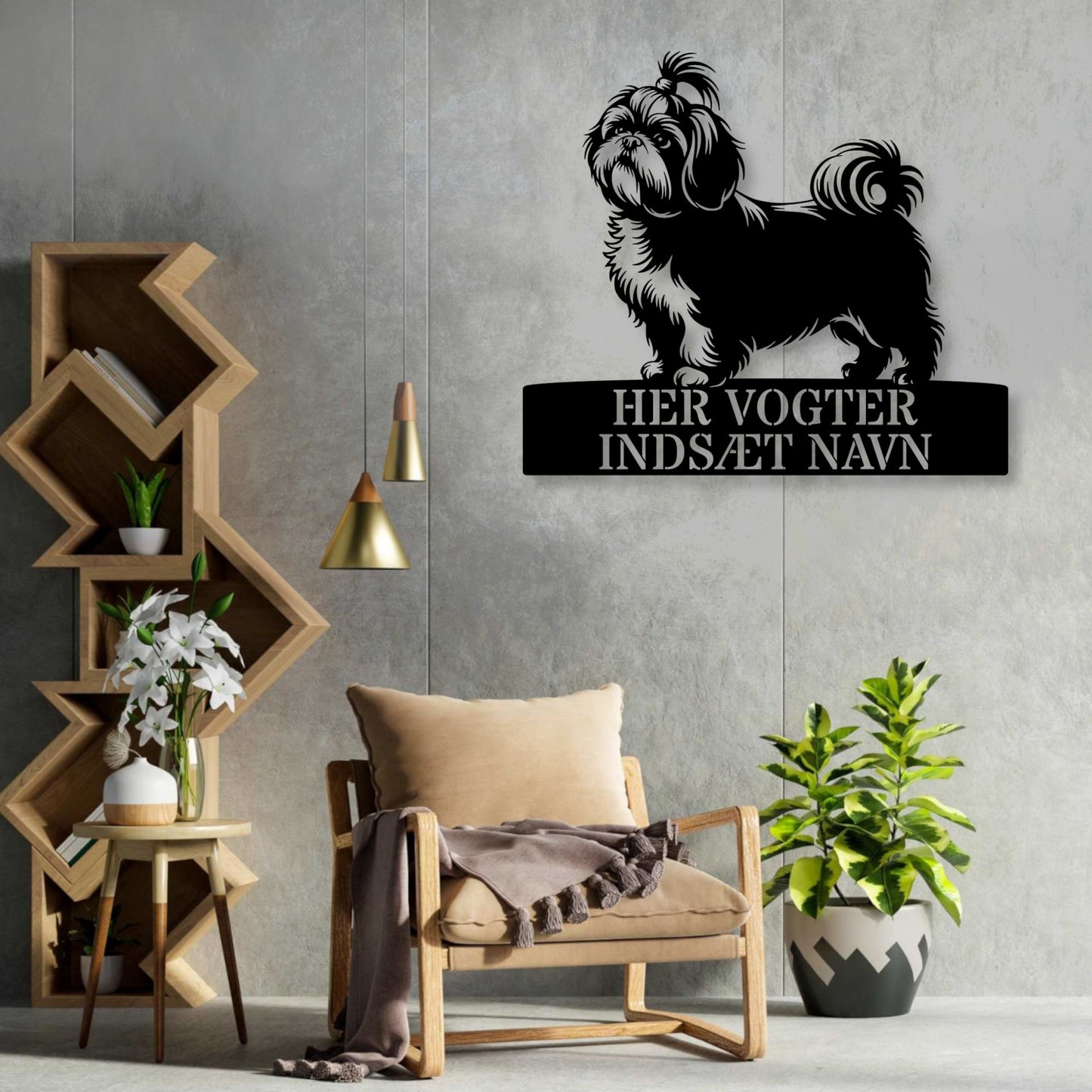 Her vogter jeg. Shih Tzu metalskilt med hundenavn. Personlig hundeejer gaveide....