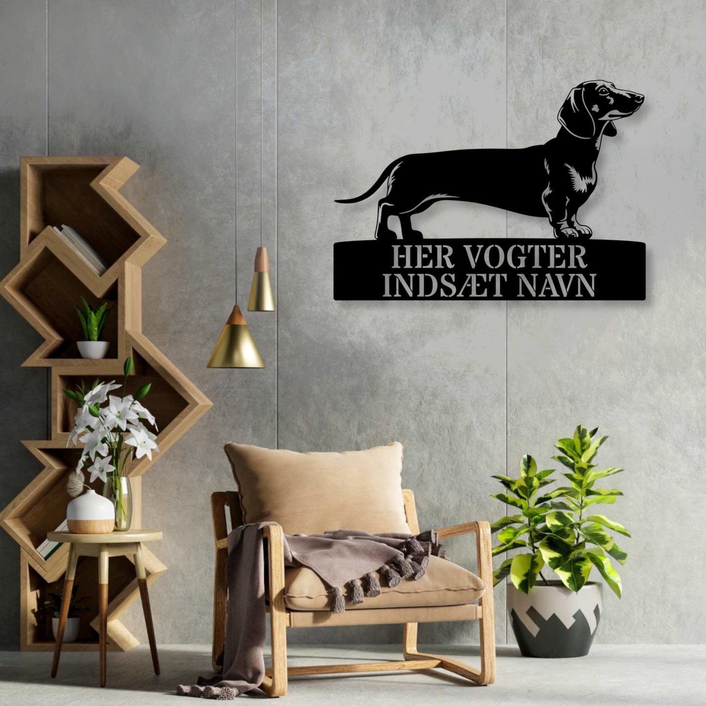 Her vogter jeg. Stort Gravhund metalskilt med personlig navn. Unik hundeejer gaveide....