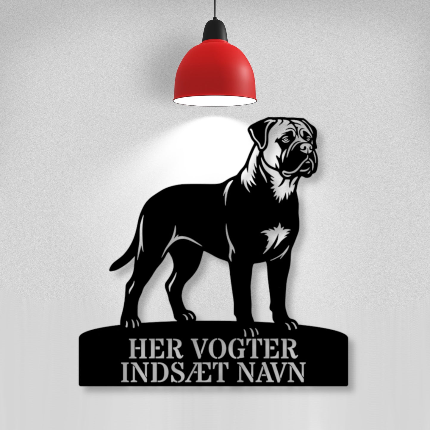 Her vogter jeg. mørk Bullmastiff metal navneskilt.....