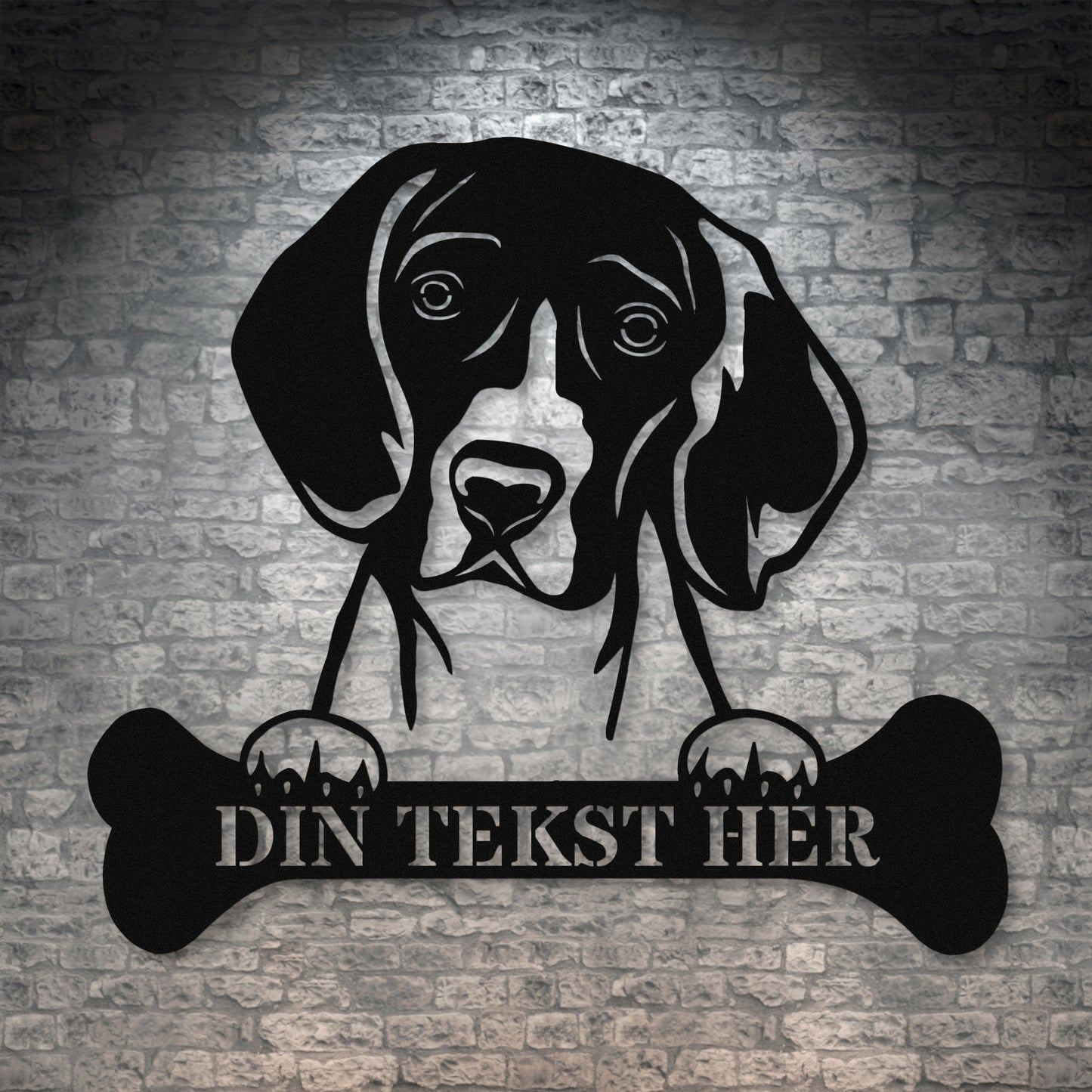 Personlig Beagle hunde metalskilt i sort med personlig tekst. Hundeejer gaveidé