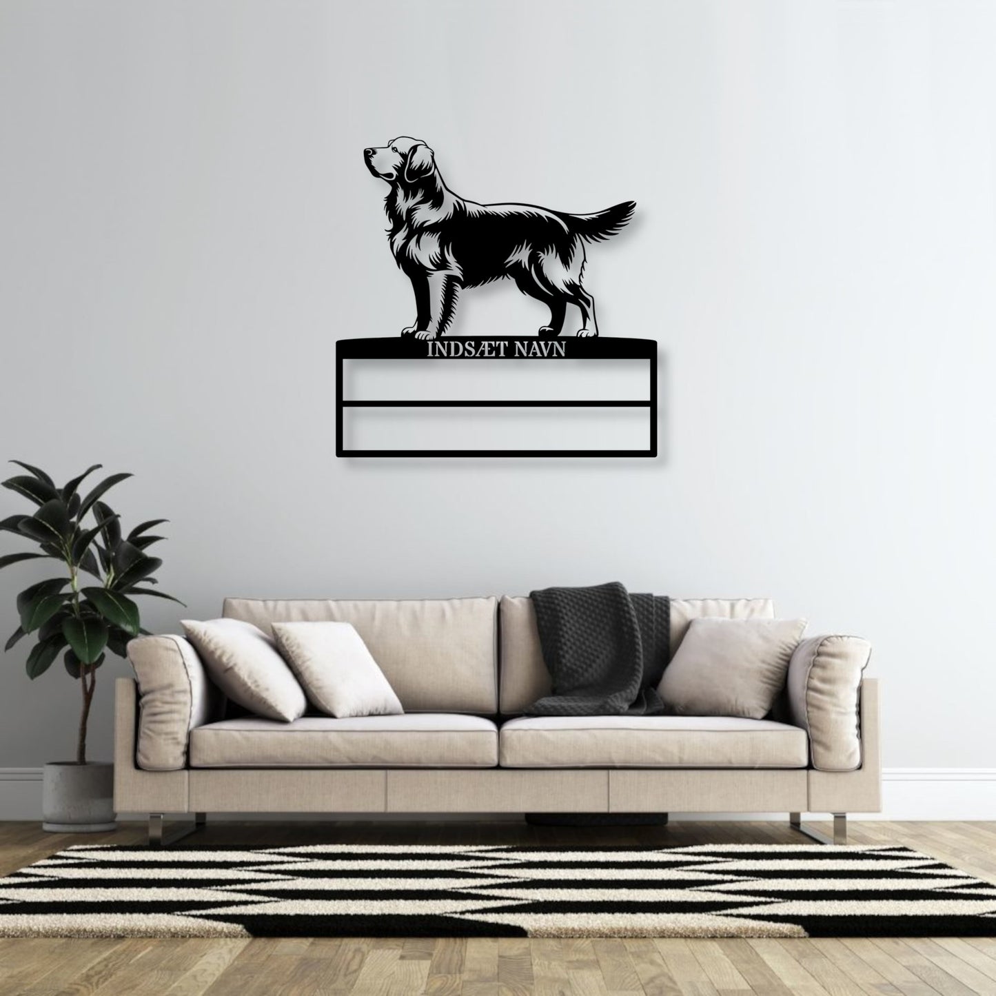 Personlig Golden Retriever rosette display metalskilt med personlig tekst og navn. Unik Gaveide til hundeejer....