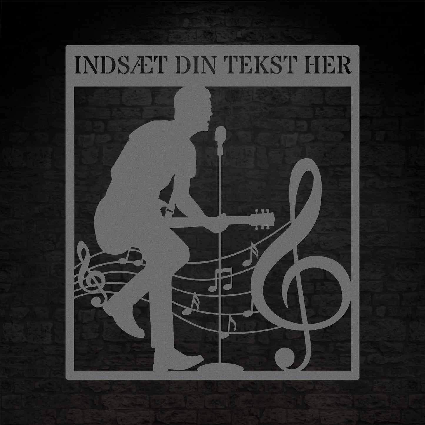Personlig guitarist væg metalskilt i sølv med tekst. Unik musikelsker navneskilt gaveidé