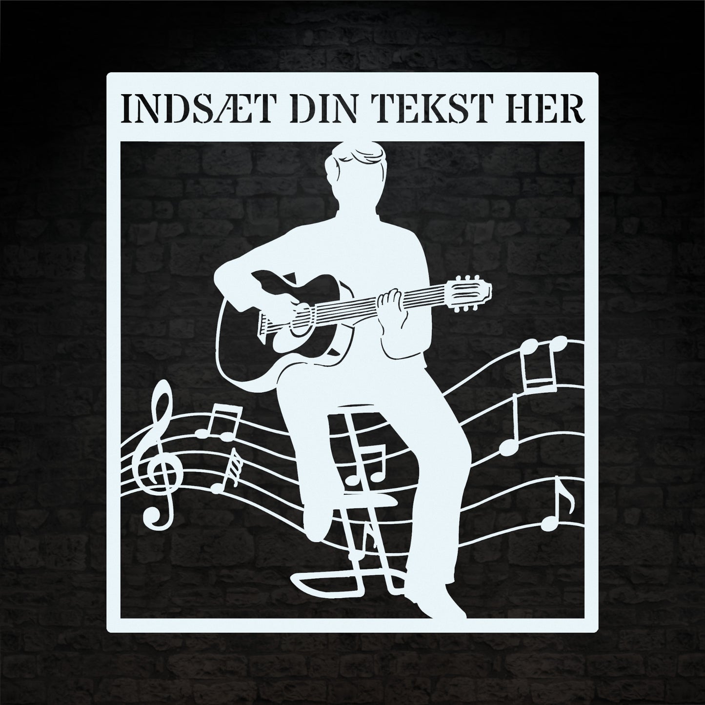 Personlig guitarist vægdekoration metalskilt i hvid med tekst. Unik musikelsker navneskilt gaveidé