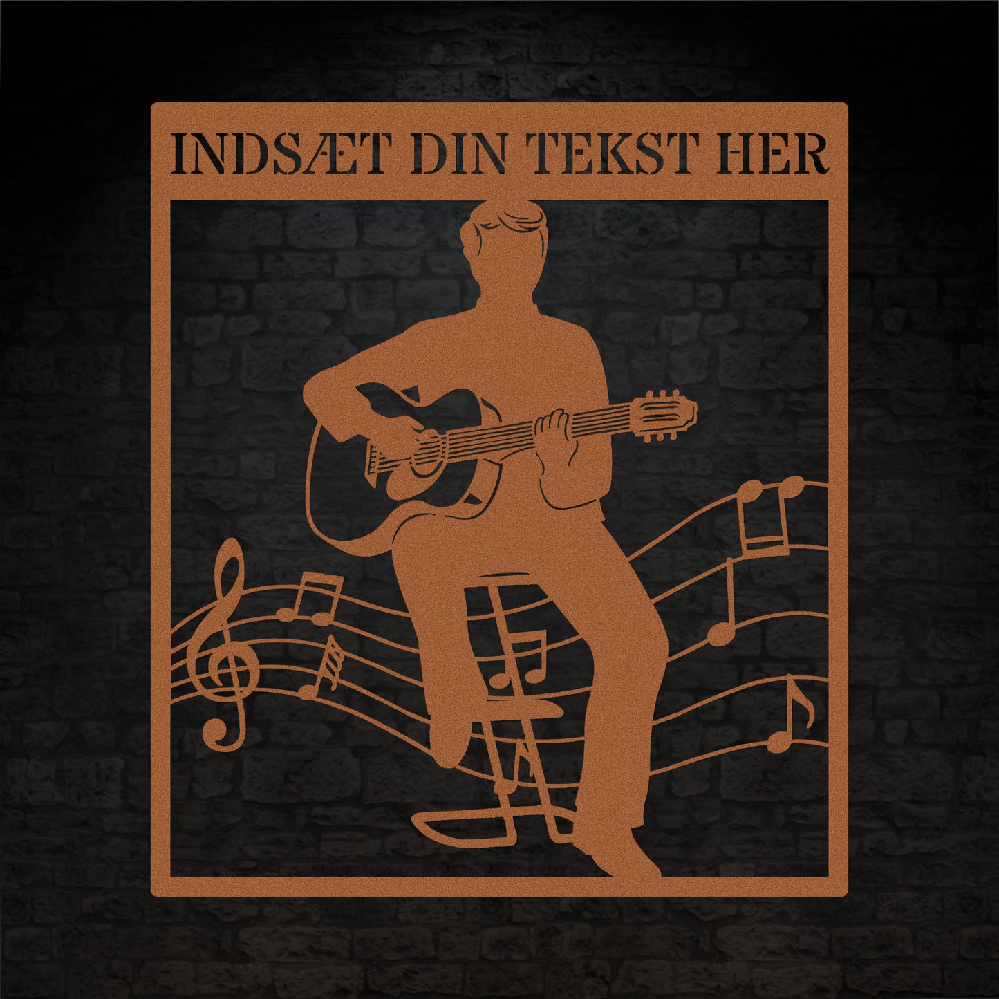 Personlig guitarist vægdekoration metalskilt i kobber med tekst. Unik musikelsker navneskilt gaveidé