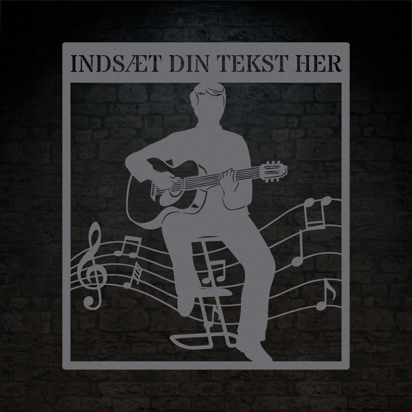 Personlig guitarist vægdekoration metalskilt i sølv med tekst. Unik musikelsker navneskilt gaveidé