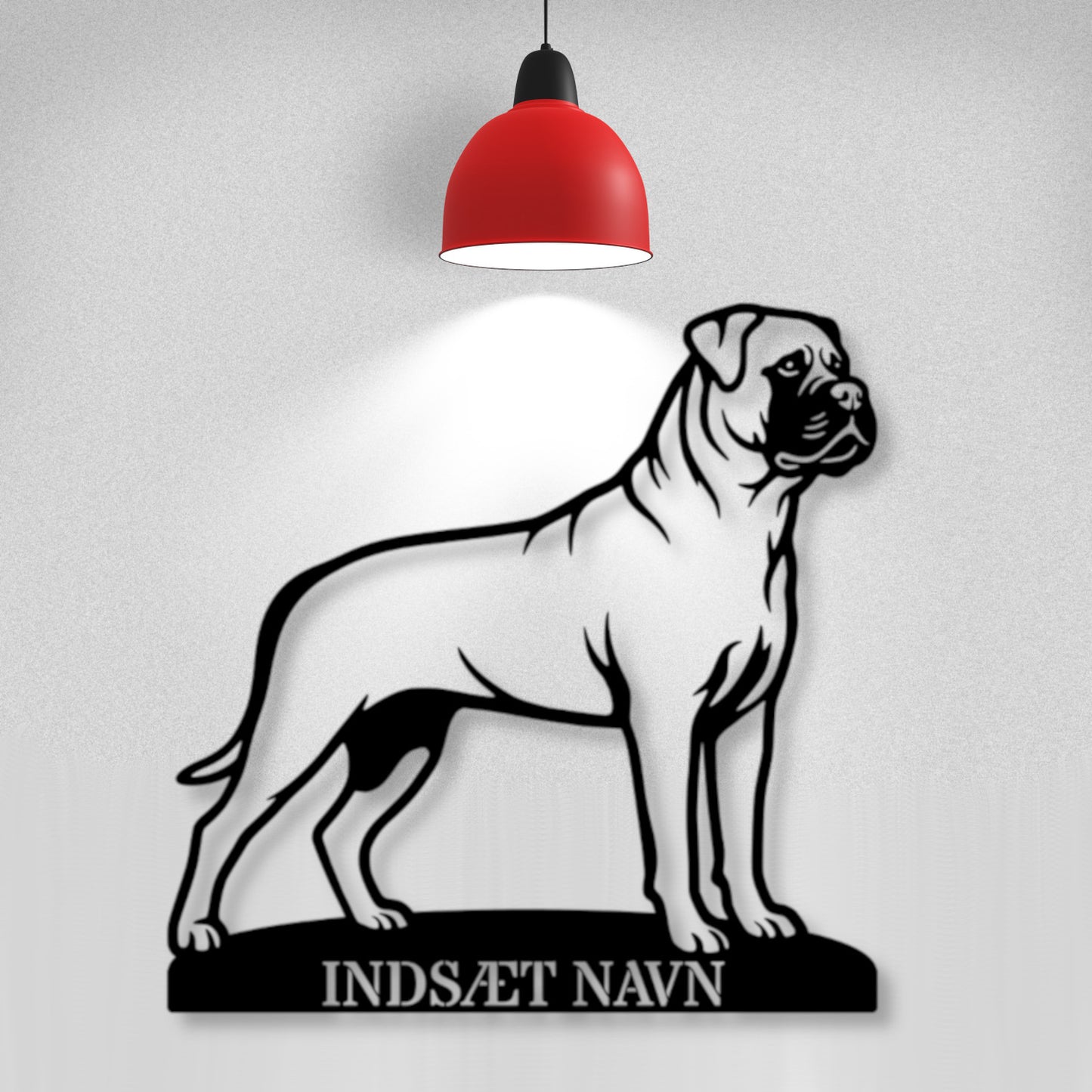 Personlig lys Bullmastiff metalskilt med hundenavn.....