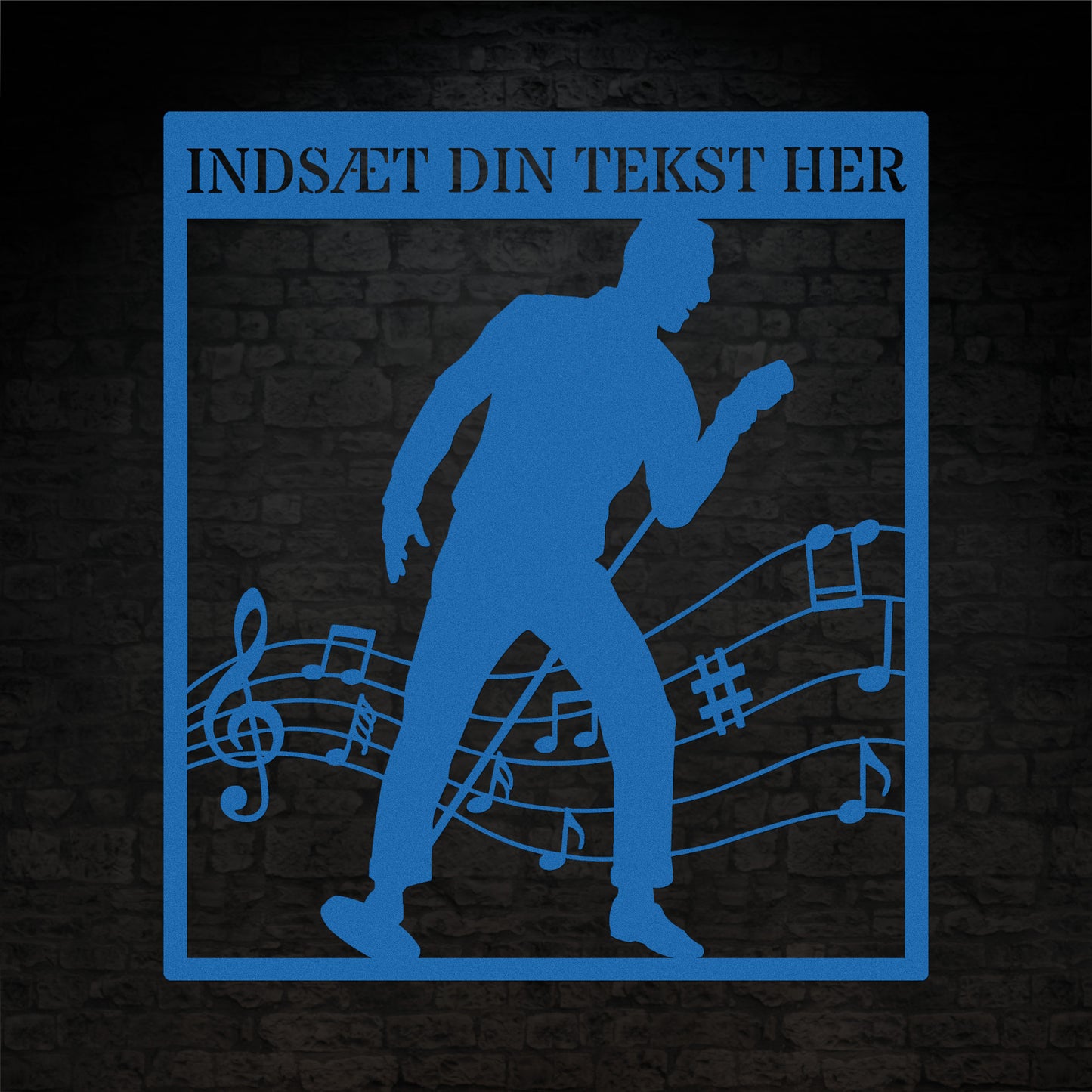 Personlig mandlig sanger vægskilt i blå med tekst. Unik gaveidé til musikeren
