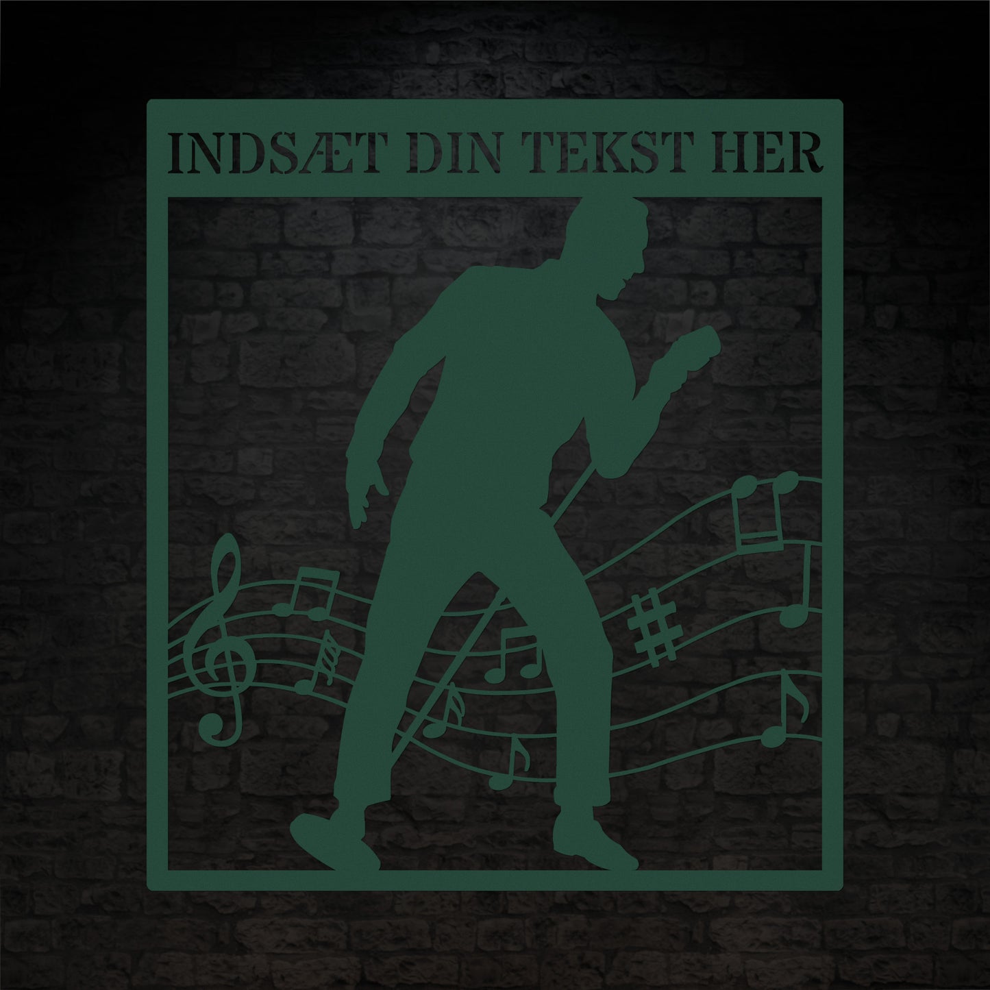 Personlig mandlig sanger vægskilt i grøn med tekst. Unik gaveidé til musikeren
