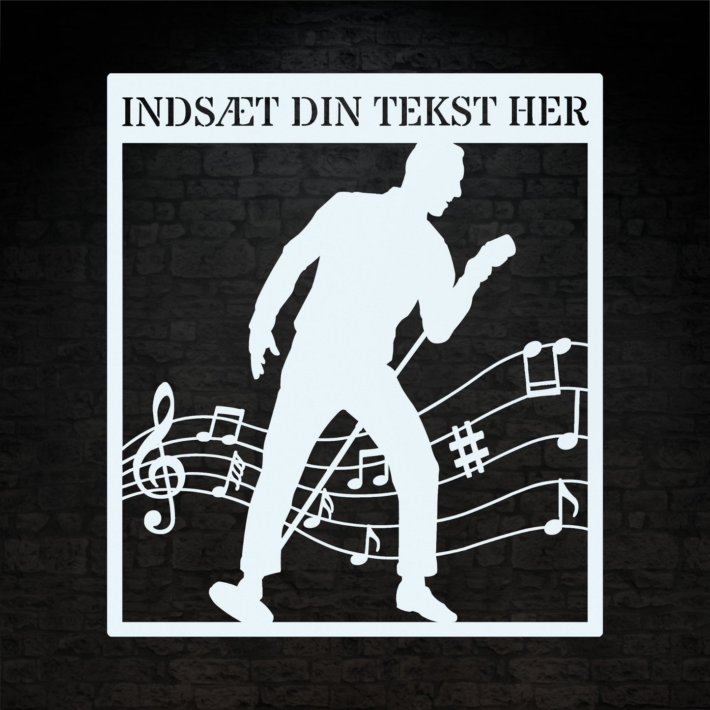 Personlig mandlig sanger vægskilt i hvid med tekst. Unik gaveidé til musikeren