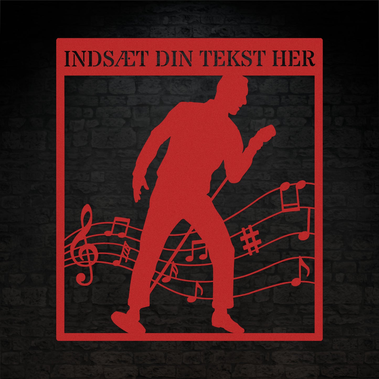 Personlig mandlig sanger vægskilt i rød med tekst. Unik gaveidé til musikeren