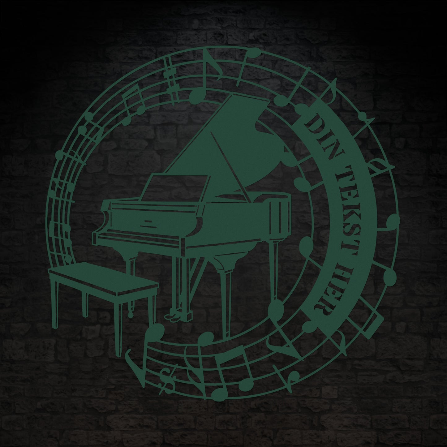 Personlig metal vægskilt i grøn med tekst til pianisten. Unik musiker gaveidé