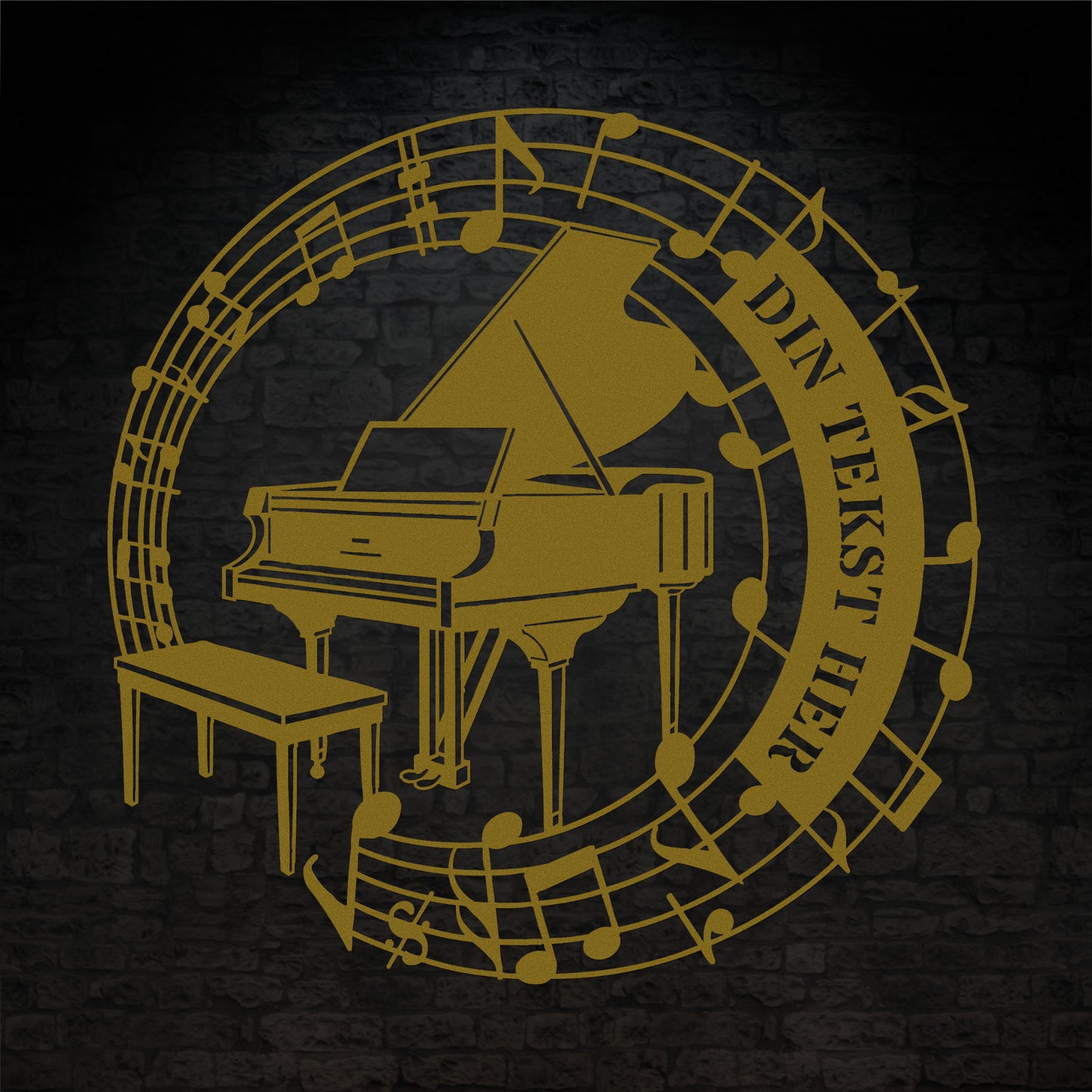Personlig metal vægskilt i guld med tekst til pianisten. Unik musiker gaveidé