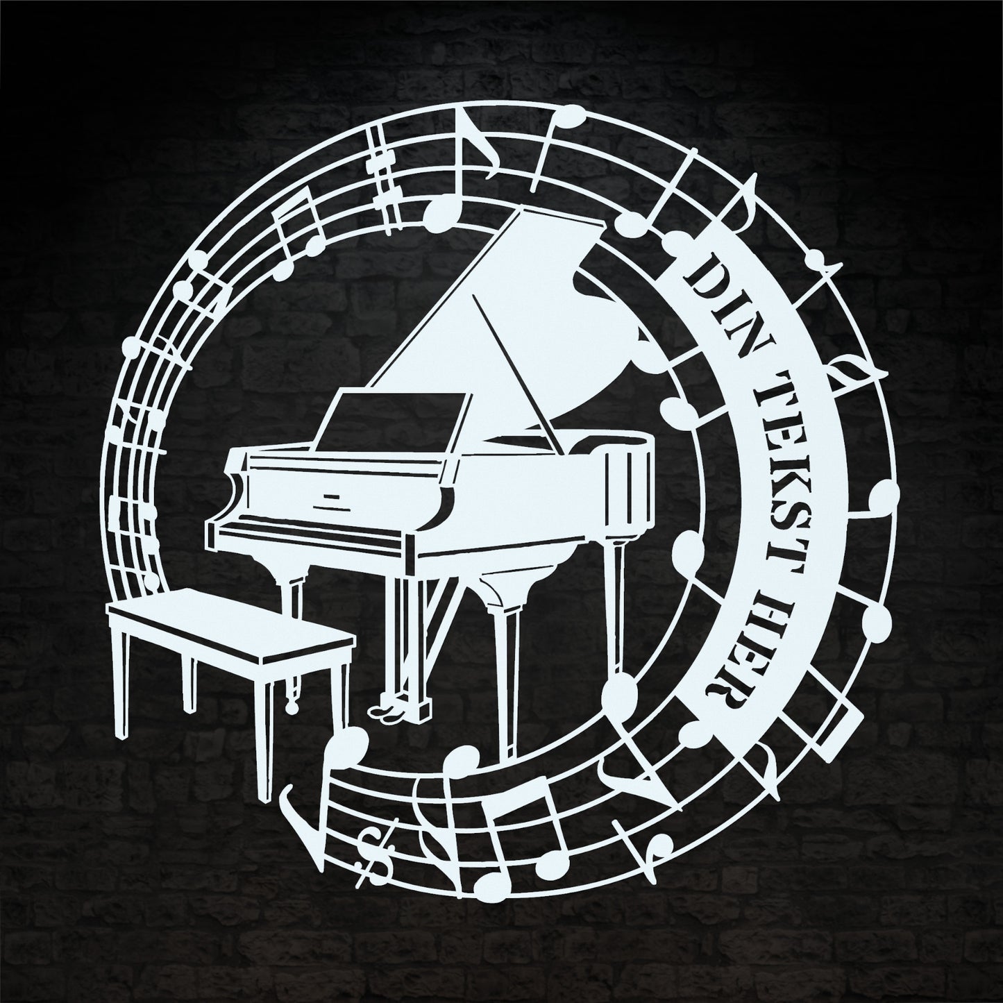 Personlig metal vægskilt i hvid med tekst til pianisten. Unik musiker gaveidé