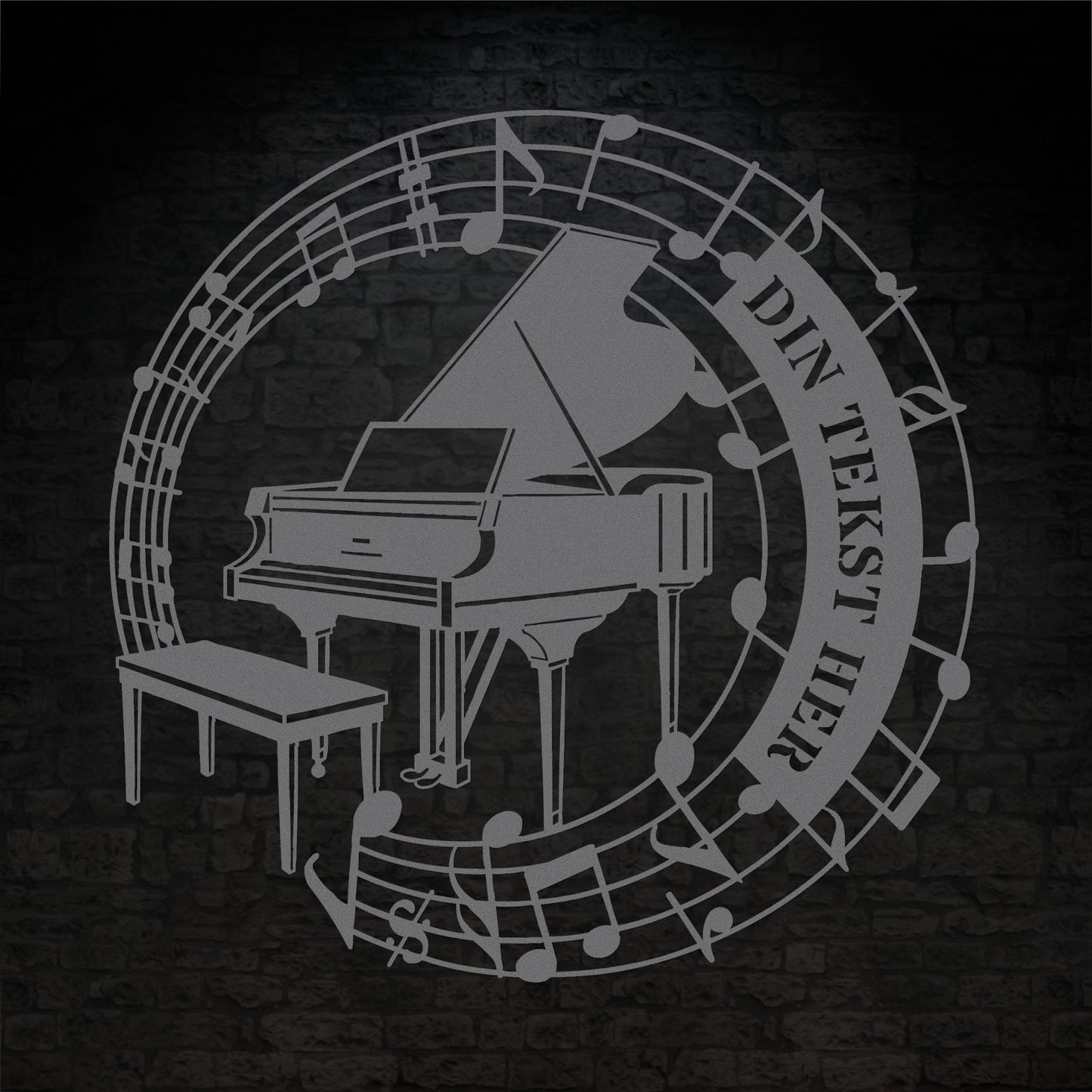 Personlig metal vægskilt i sølv med tekst til pianisten. Unik musiker gaveidé