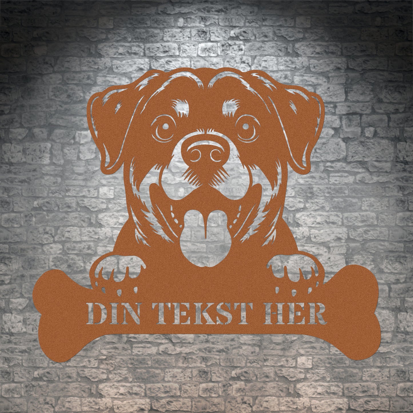 Personlig rottweiler metalskilt i b med personlig tekst. Hundeejer navneskilt gaveidéun