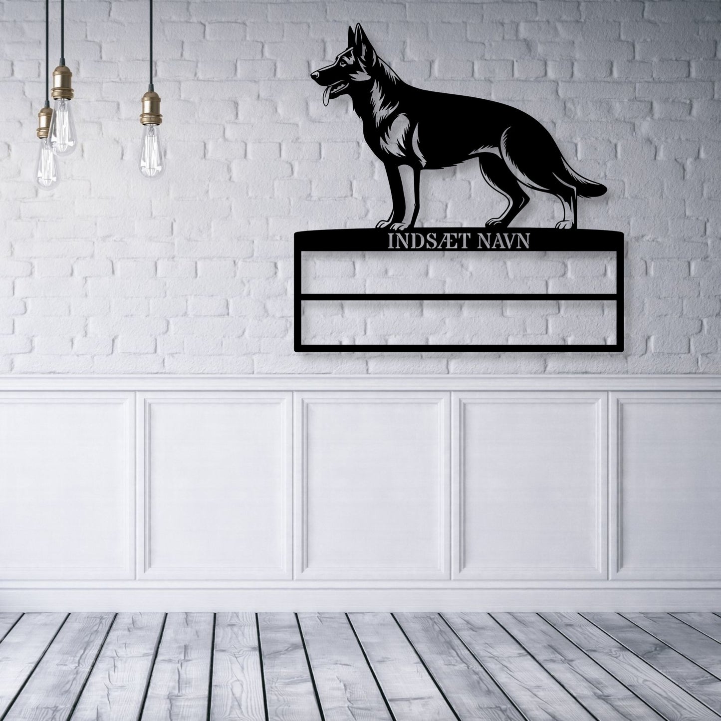 Schæferhund rosette display metalskilt med personlig tekst og navn. Unik Gaveide til hundeejer....