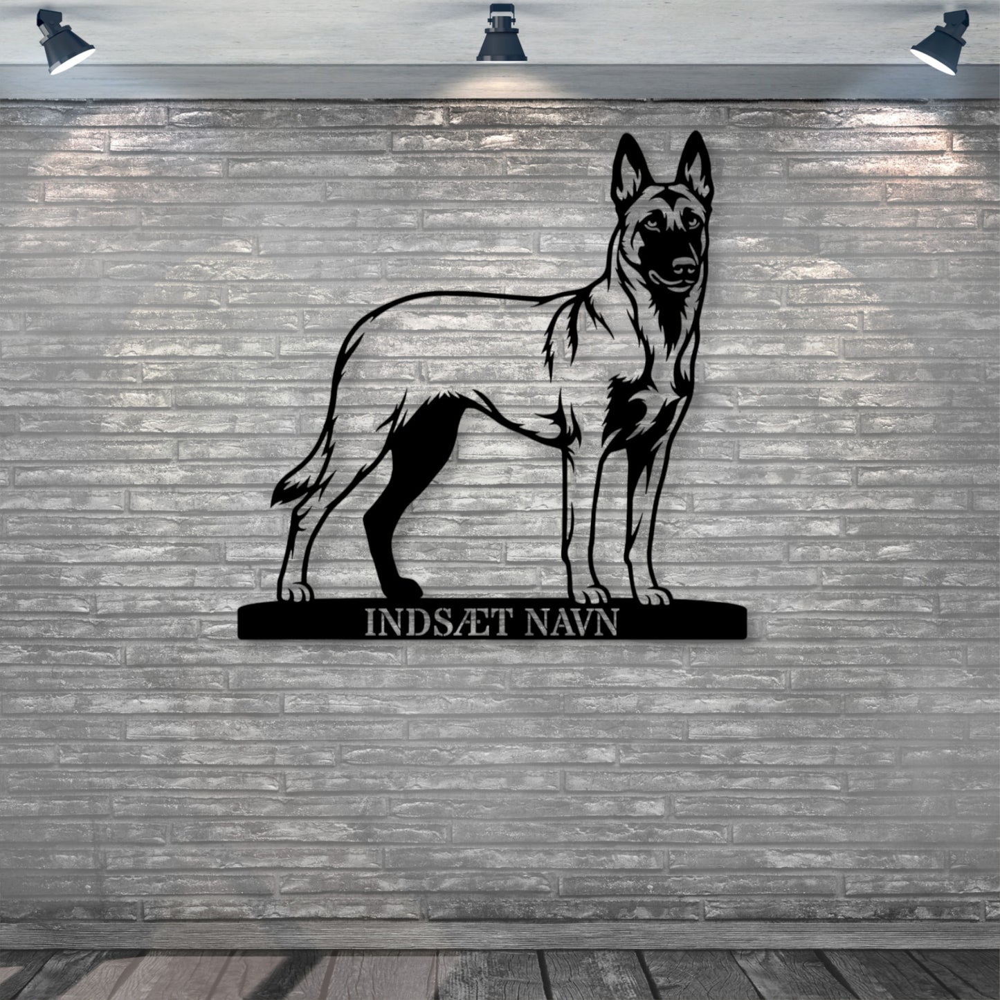Stort Personlig Belgisk hyrdehund metalskilt med hundenavn.....