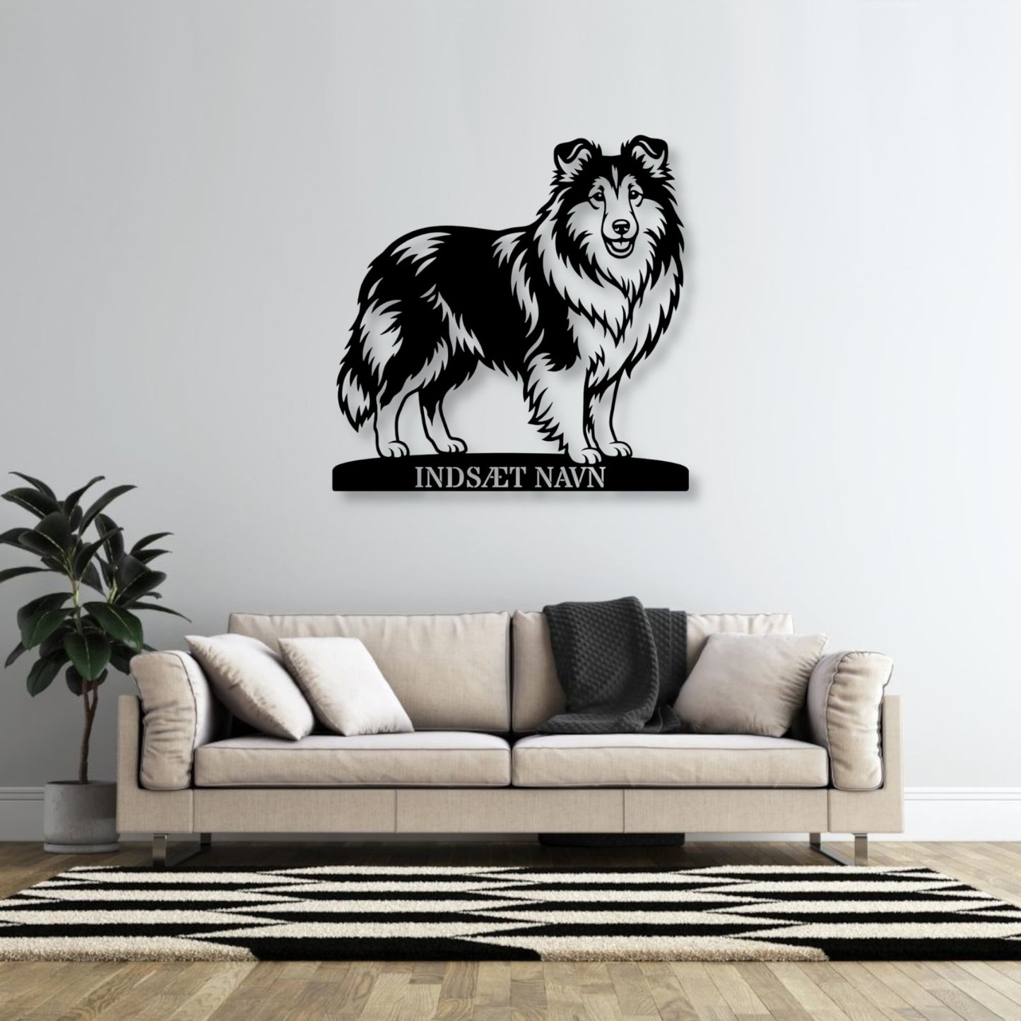 Stort Personlig Shetland Sheepdog metalskilt med hundenavn.....