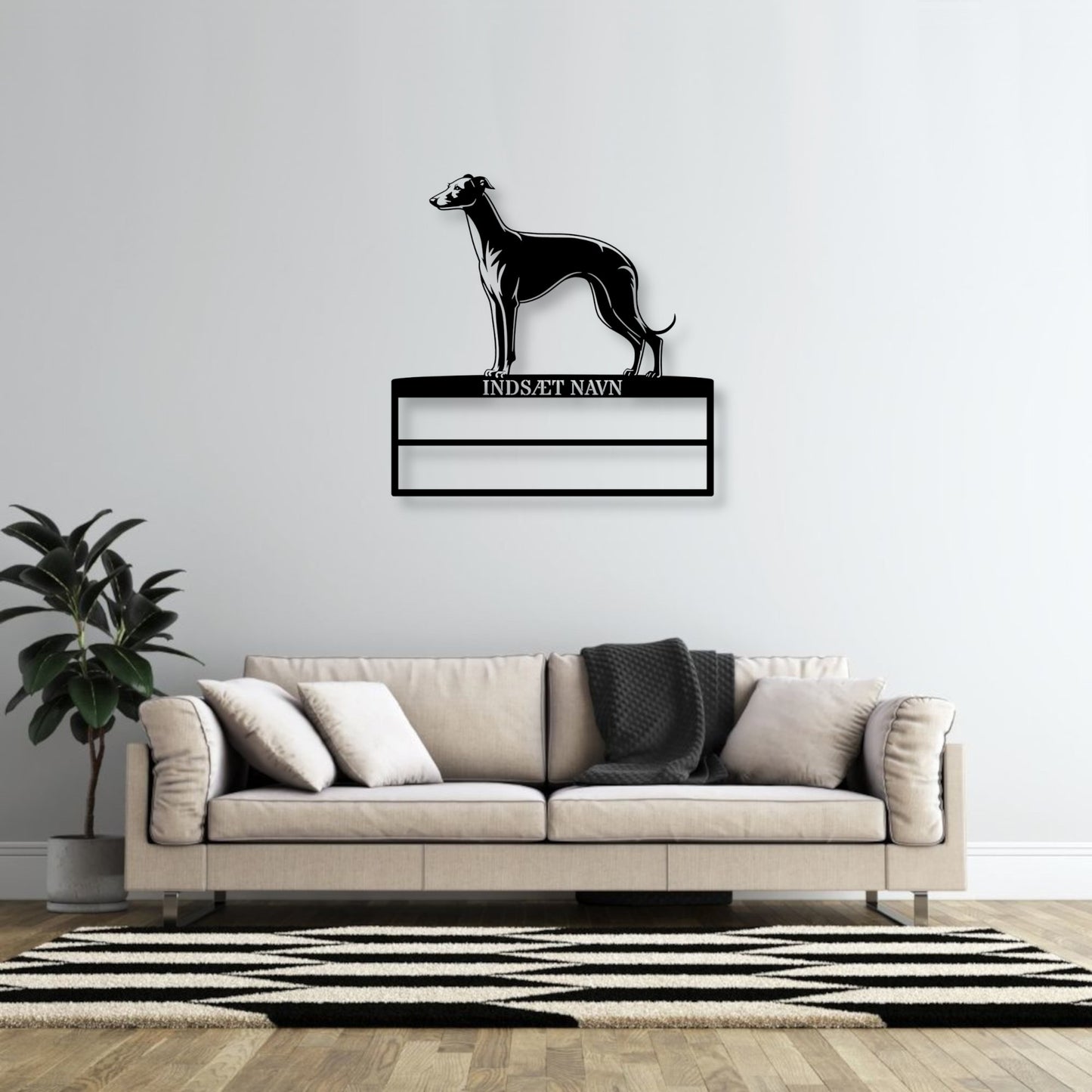 Whippet rosette display metalskilt med personlig navn. Unik Gaveide til hundeejeren....