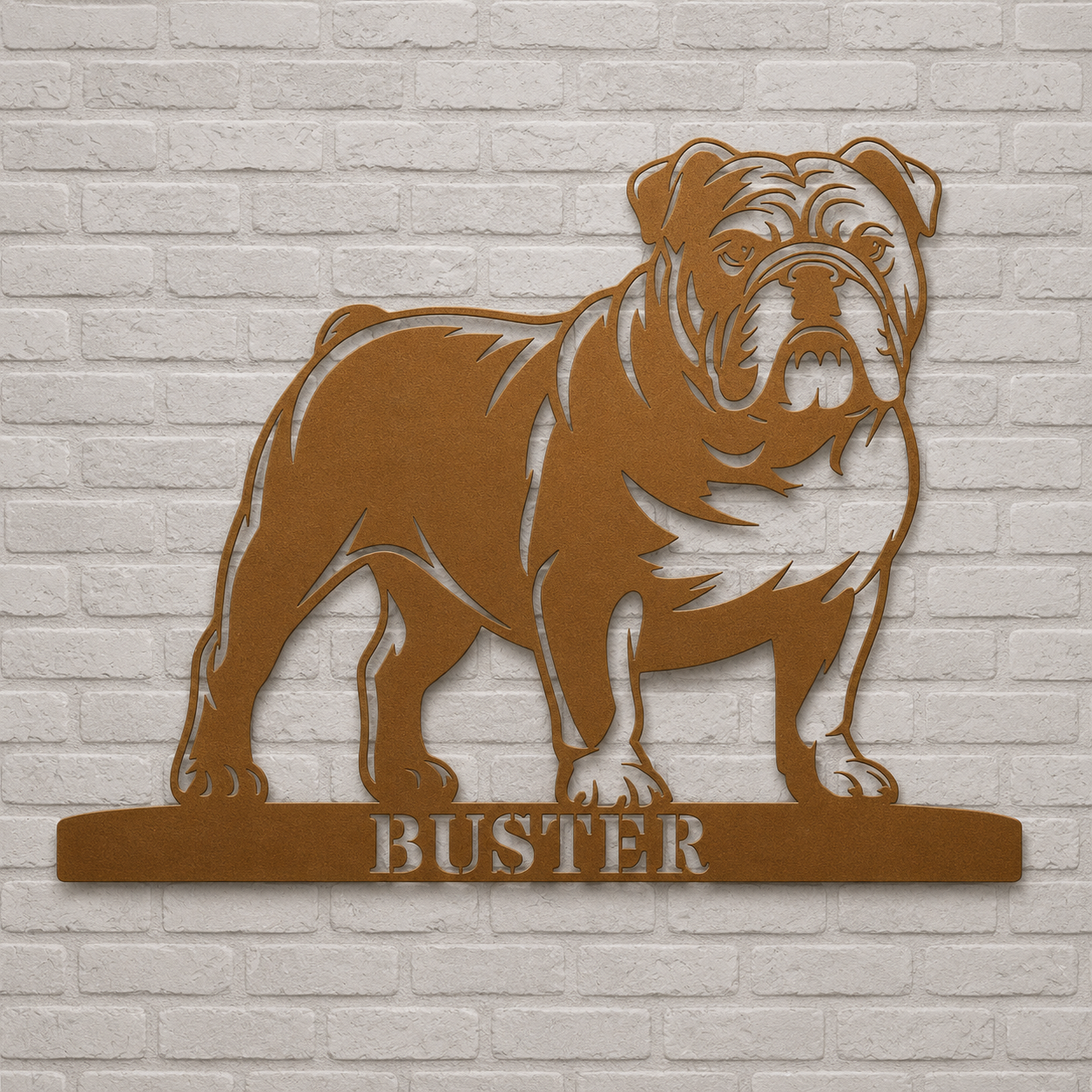 Personlig Engelsk Bulldog væg metalskilt med hundenavn