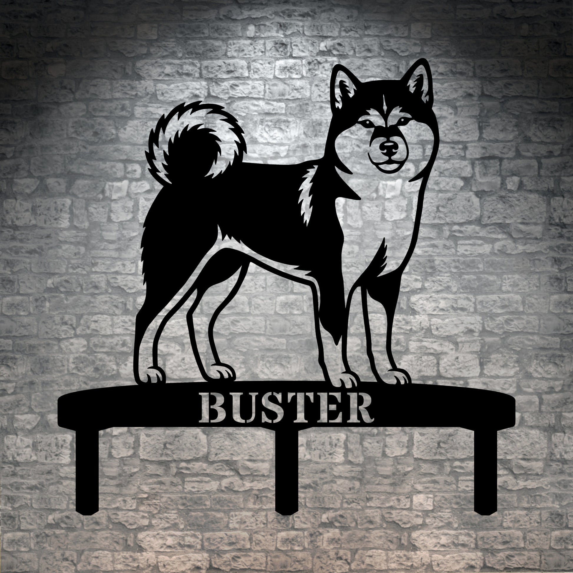 Personlig Shiba Inu metalskilt til haven med hundenavn