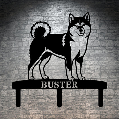 Personlig Shiba Inu metalskilt til haven med hundenavn