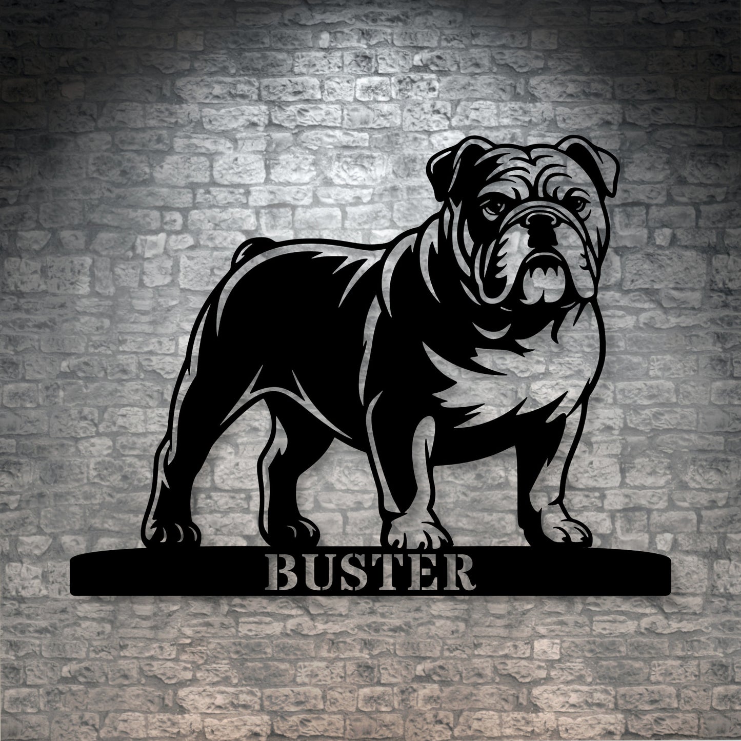 Personlig Engelsk Bulldog væg metalskilt med hundenavn