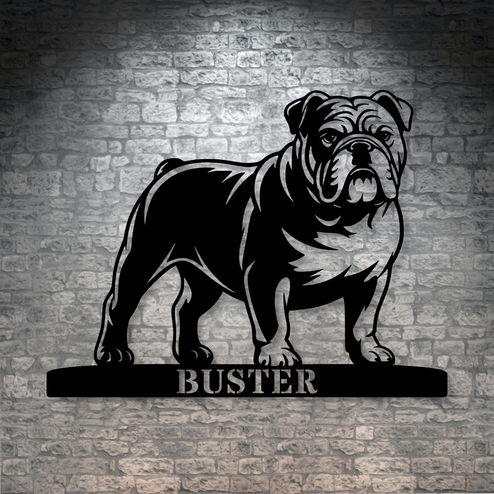 Personlig Engelsk Bulldog væg metalskilt med hundenavn