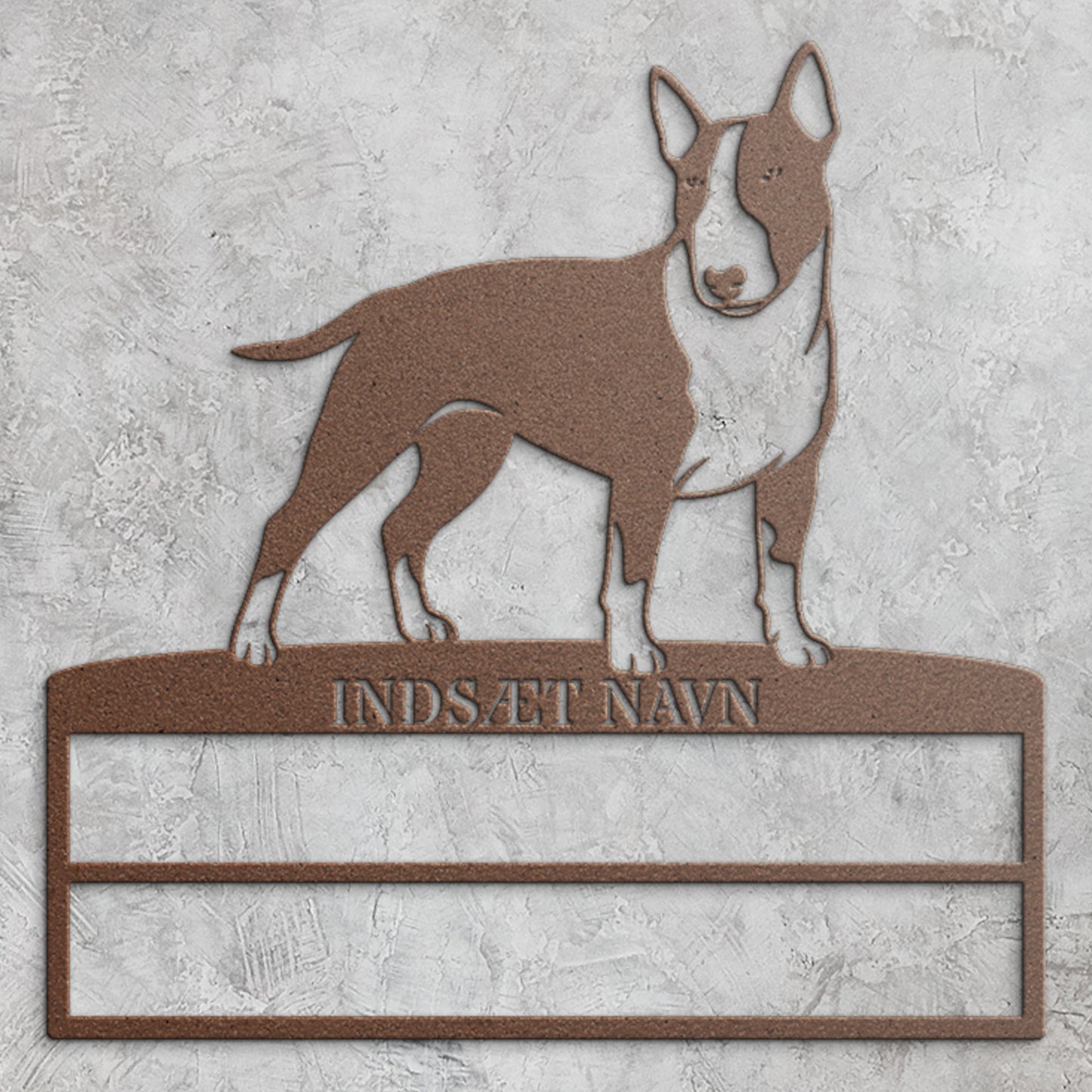 Personlig Bull Terrier metal navneskilt til rosetter. Unik hundechampion display