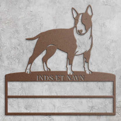 Personlig Bull Terrier metal navneskilt til rosetter. Unik hundechampion display