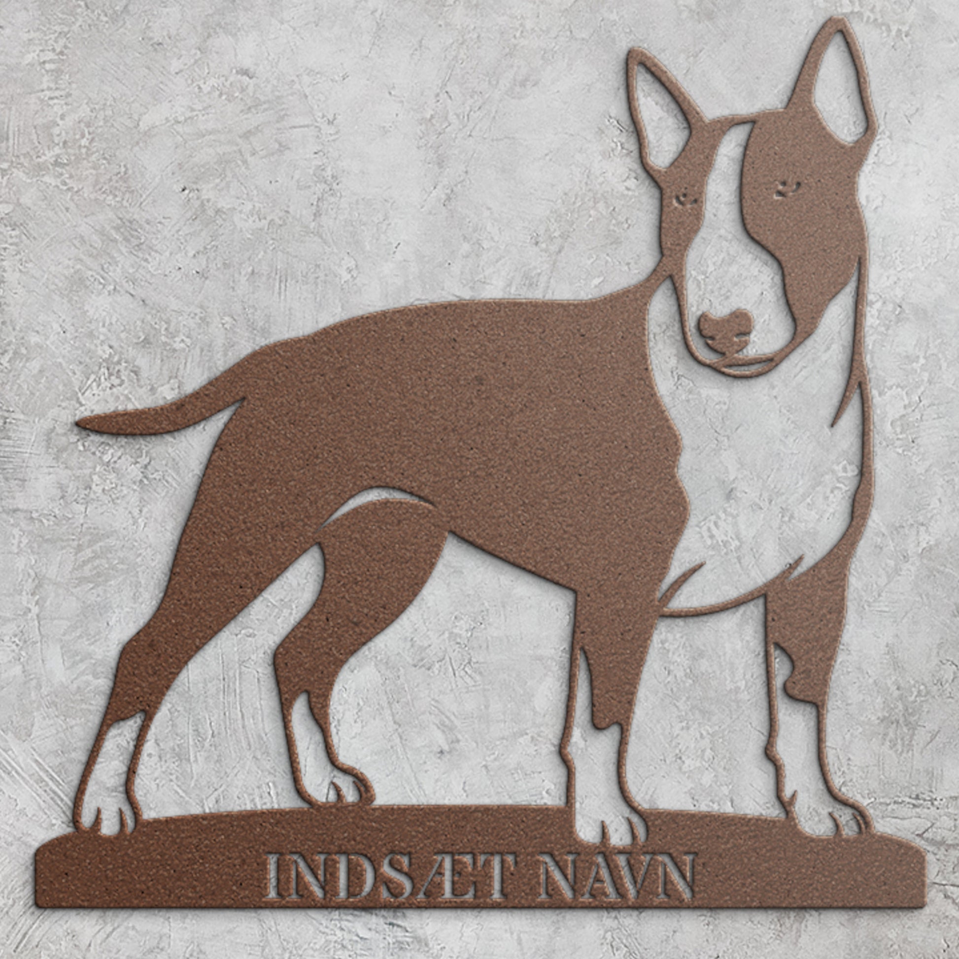 Bull terrier metalskilt med personlig hundenavn
