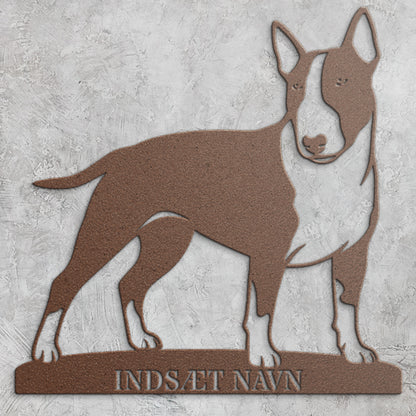 Bull terrier metalskilt med personlig hundenavn