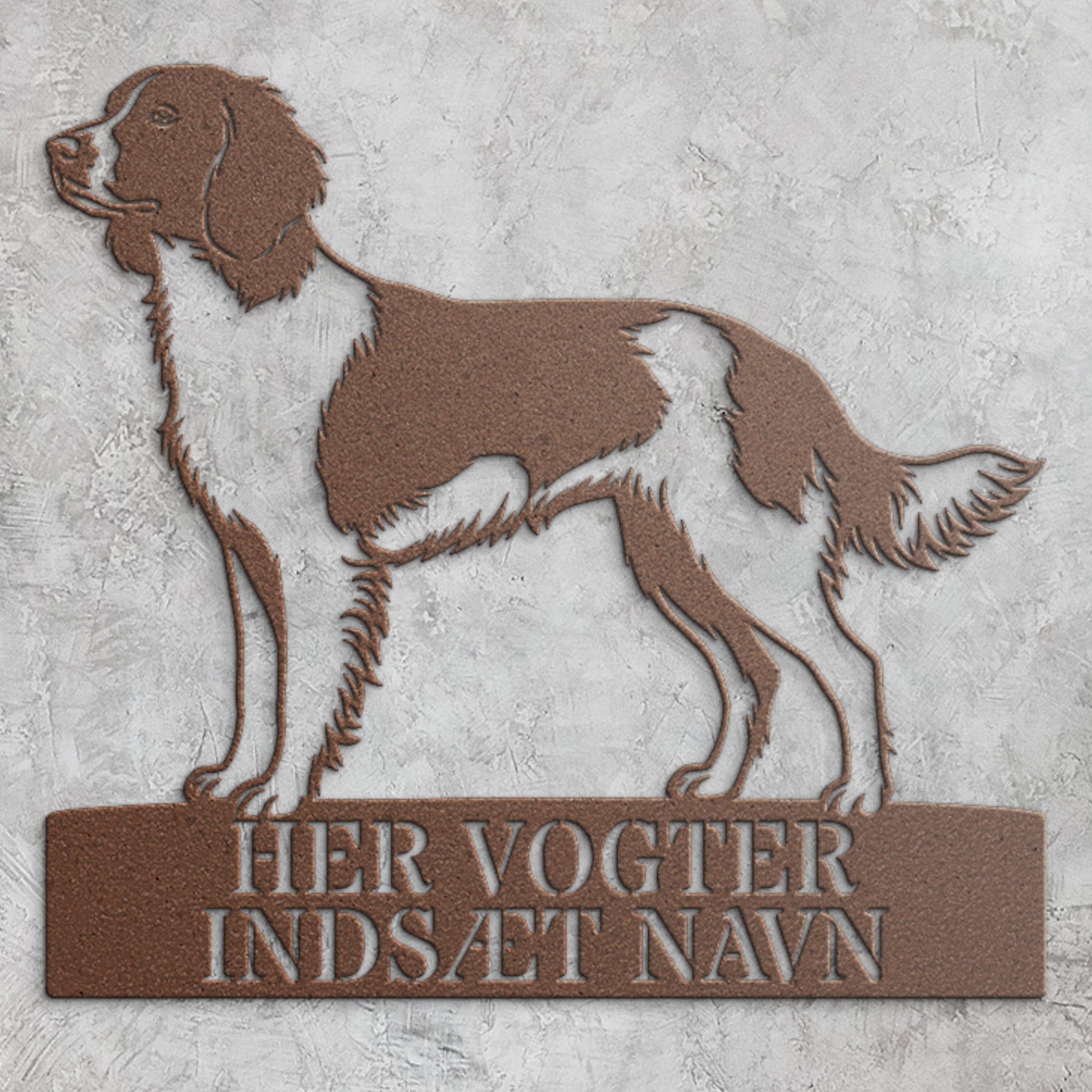 Her vogter jeg. Personlig Kleine münsterländer hunde metal navneskilt