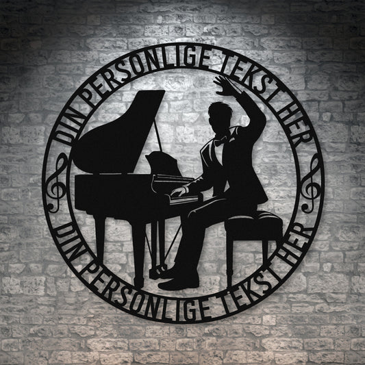 Personlig mandlig pianist metal vægskilt med tekst. Unik musiker gaveidé