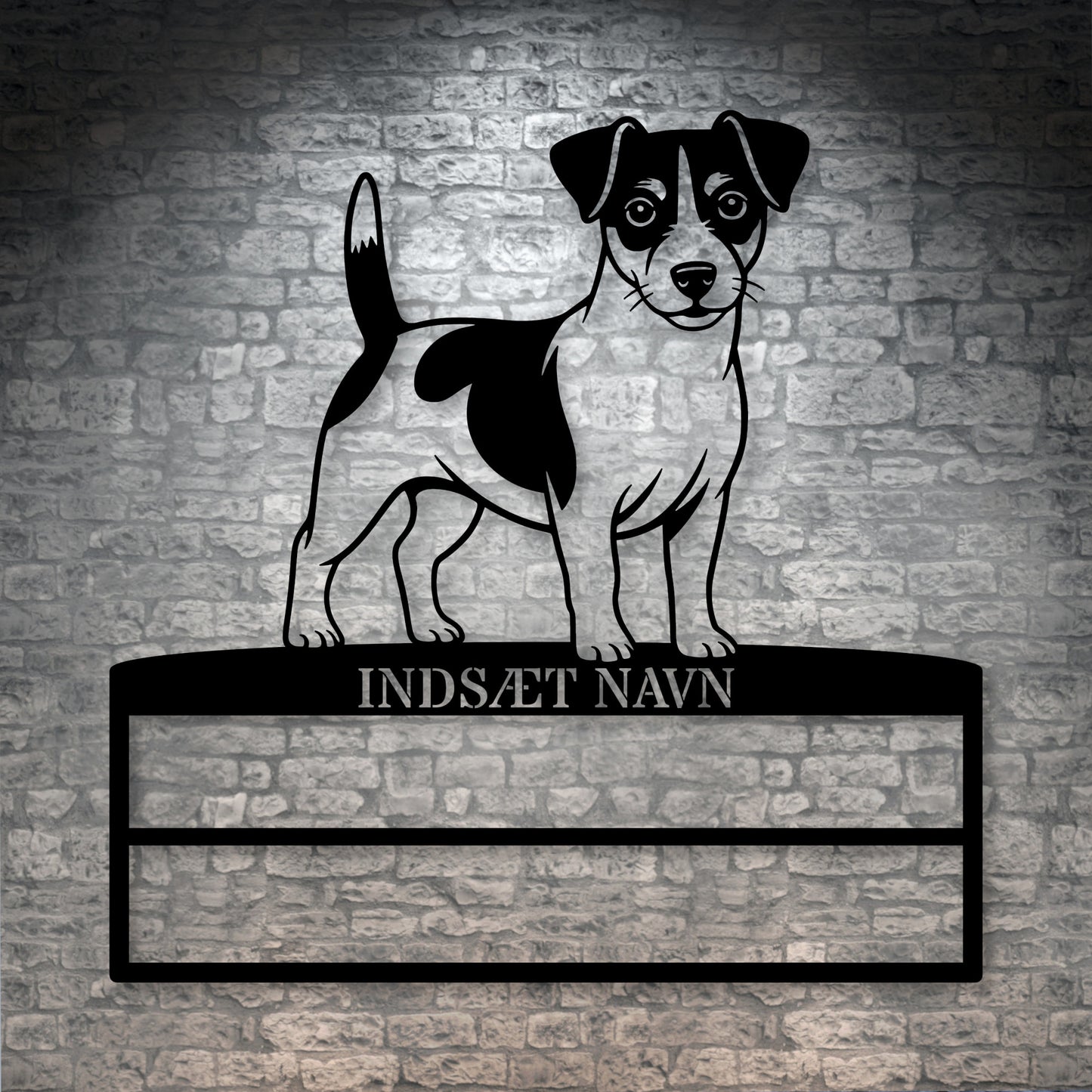 Personlig Jack Russell Terrier metal navneskilt til rosetter. Unik hundechampion display