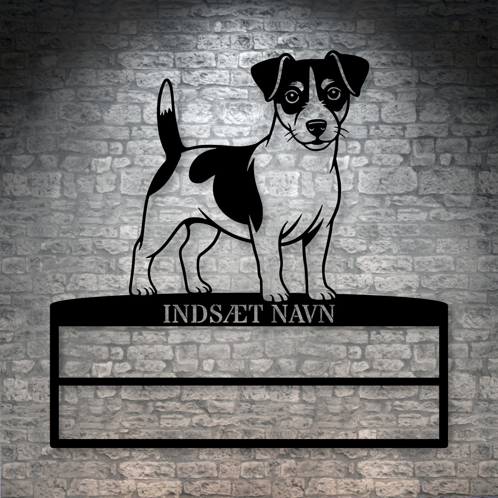 Personlig Jack Russell Terrier metal navneskilt til rosetter. Unik hundechampion display