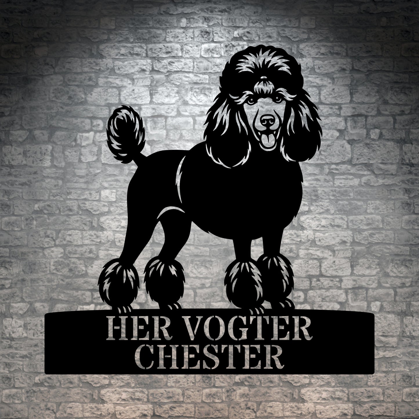 Unik her vogter jeg puddelhund metalskilt med personlig navn