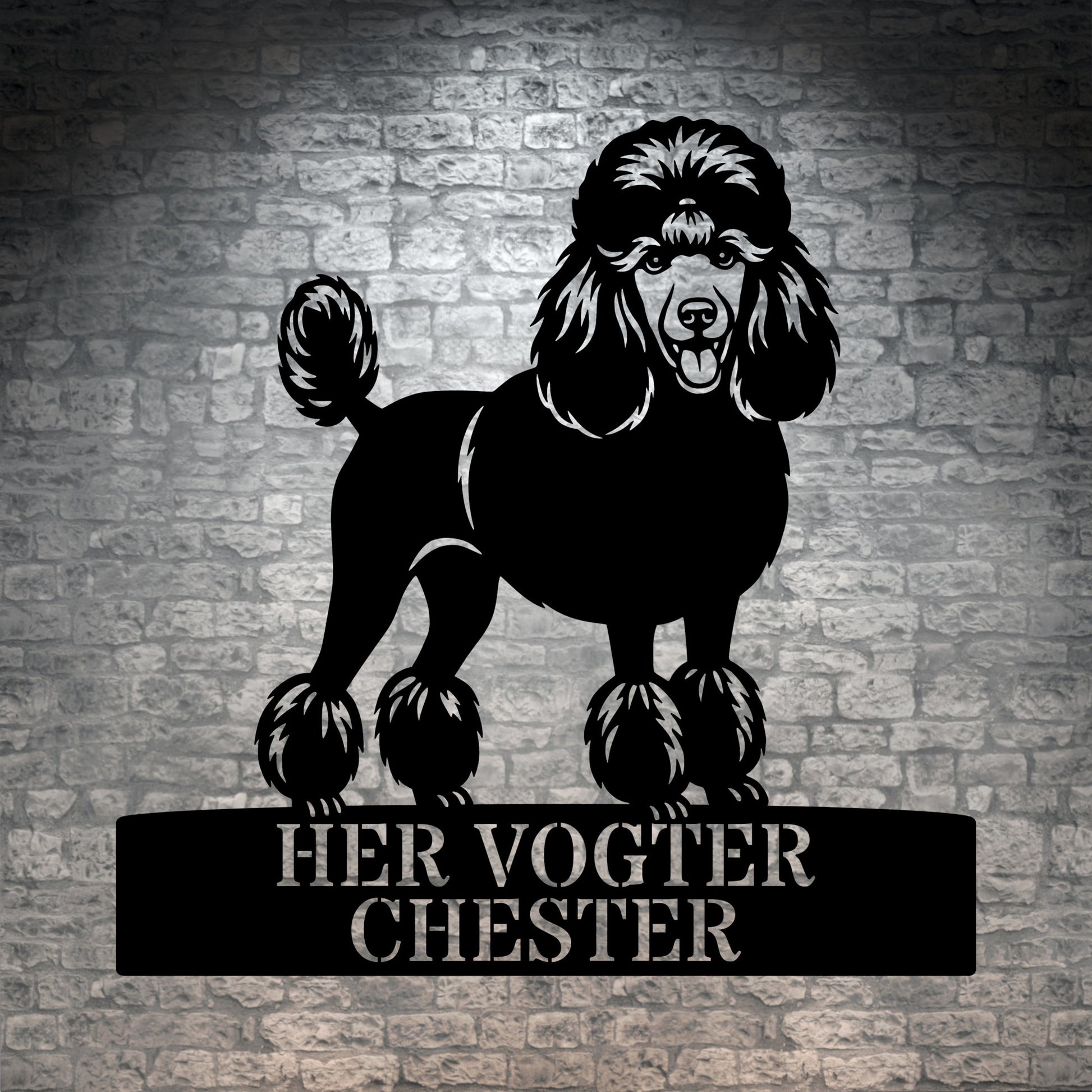Unik her vogter jeg puddelhund metalskilt med personlig navn
