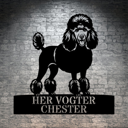 Unik her vogter jeg puddelhund metalskilt med personlig navn