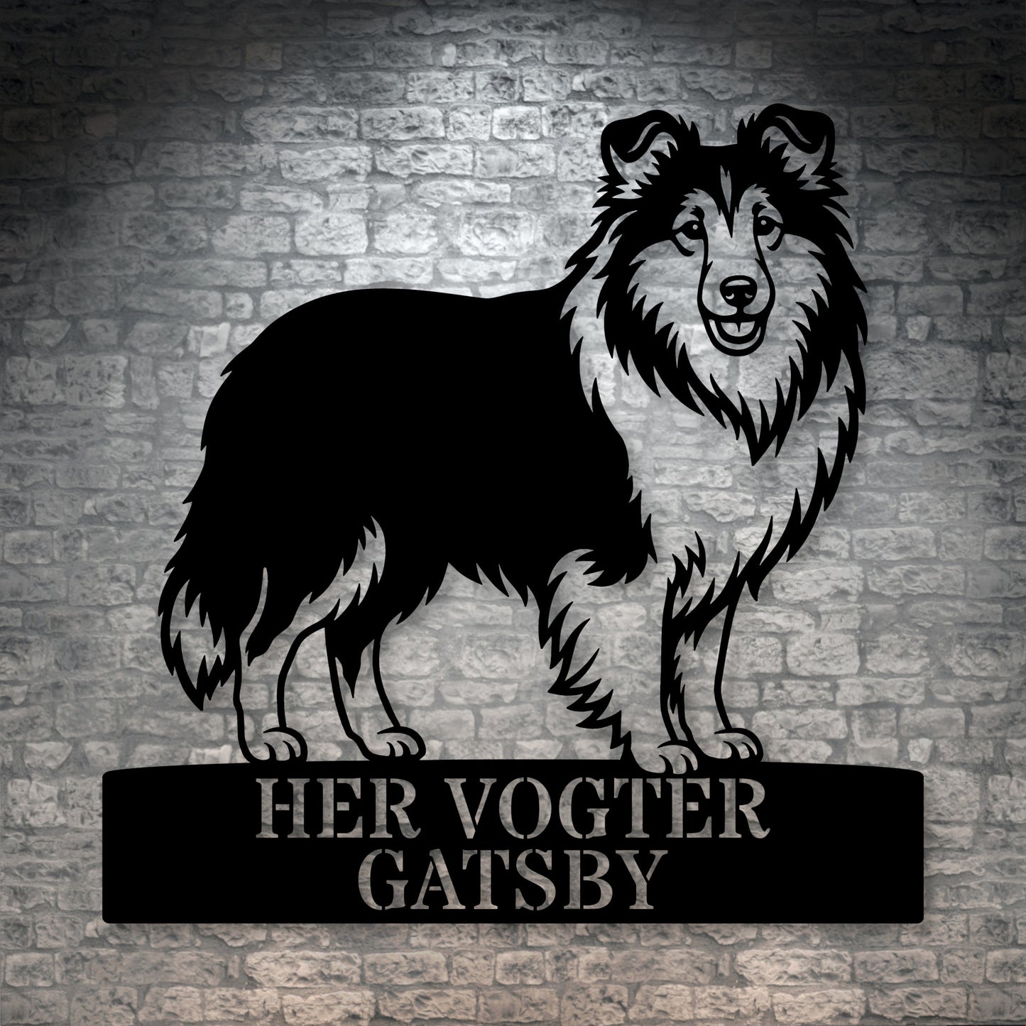 Personlig her vogter jeg Shetland Sheepdog metal navneskilt med navn